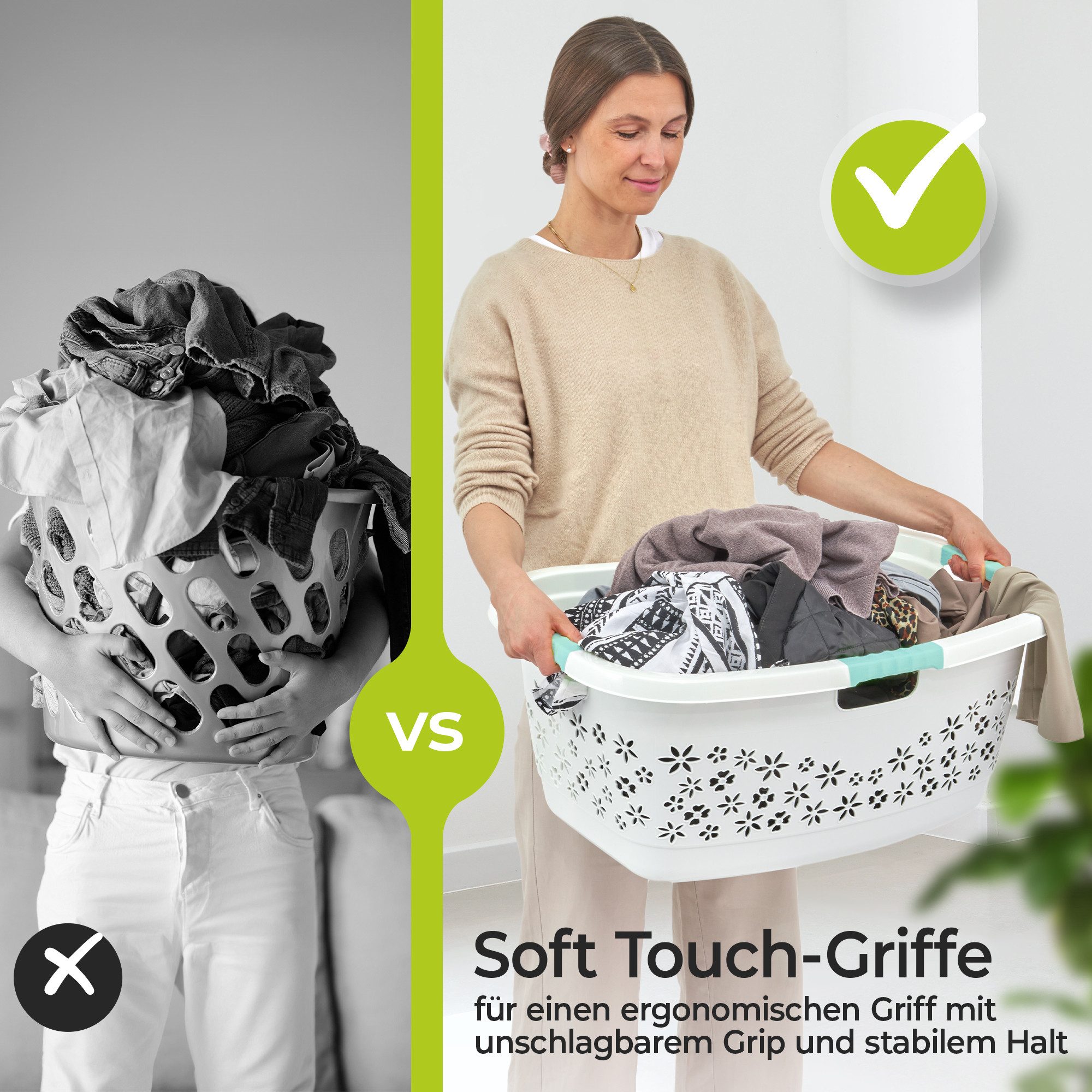 KiNDERWELT Wäschekorb Premium 50 L ergonomischer Form, Soft-Touch-Griffe, a günstig online kaufen