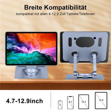 DOPWii Verstellbarer Tablet-Ständer, 360° schwenkbarer iPad-Ständer Tablet-Ständer, (kompatibel mit 4-12,9 Zoll Tablets, Silber/Grau)