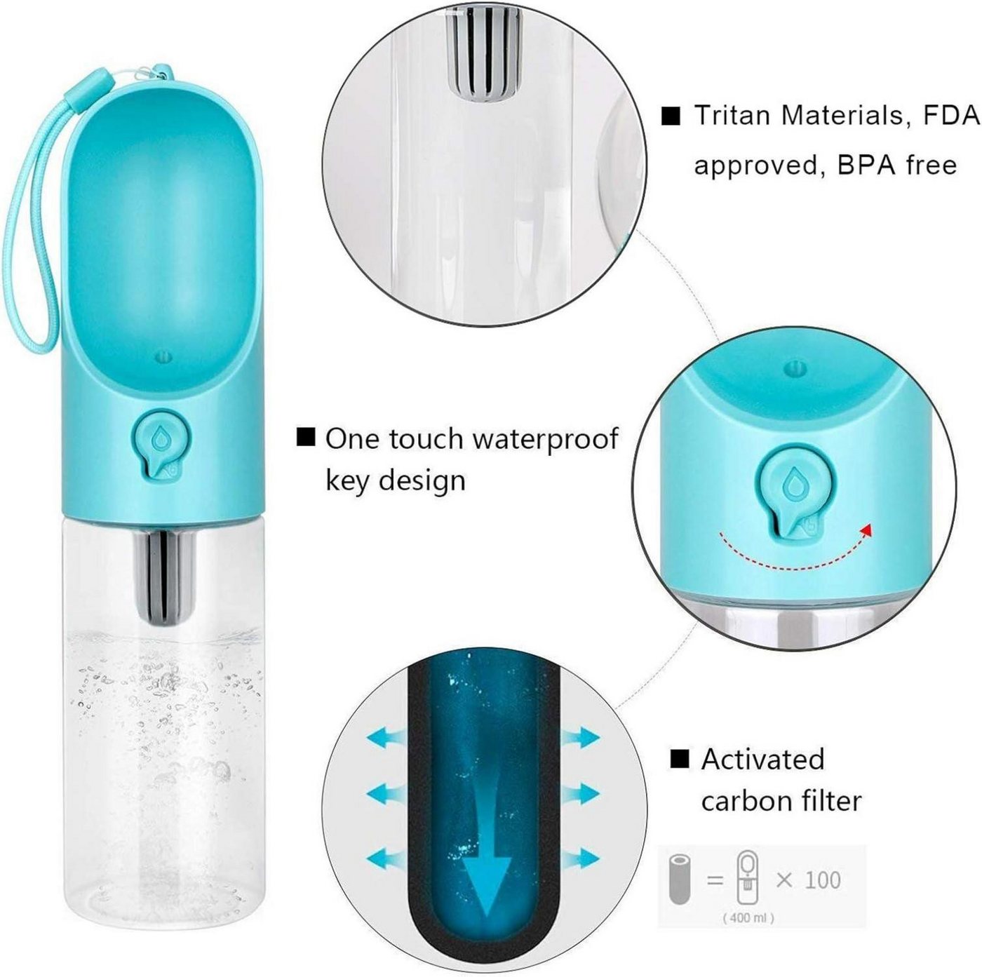Thumbnail - PETKIT Hunde-Halsband Hundetrinkflasche für unterwegs Leckdicht 400ml Blau, BPA-frei