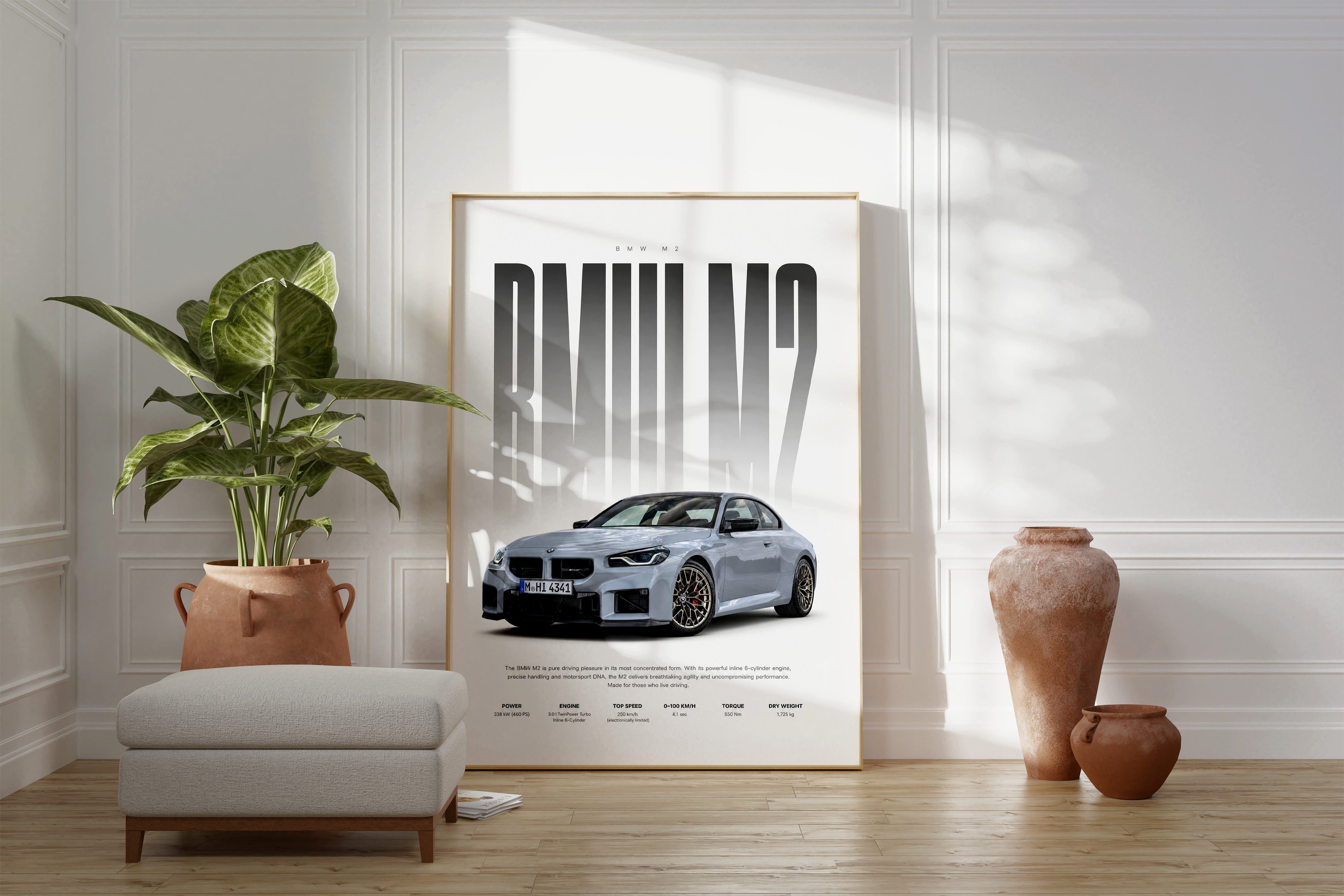JUSTGOODMOOD Poster Sportwagen Coup Hellgrau Geschenkidee Performance Auto Wandbild Deko P, (1 St)