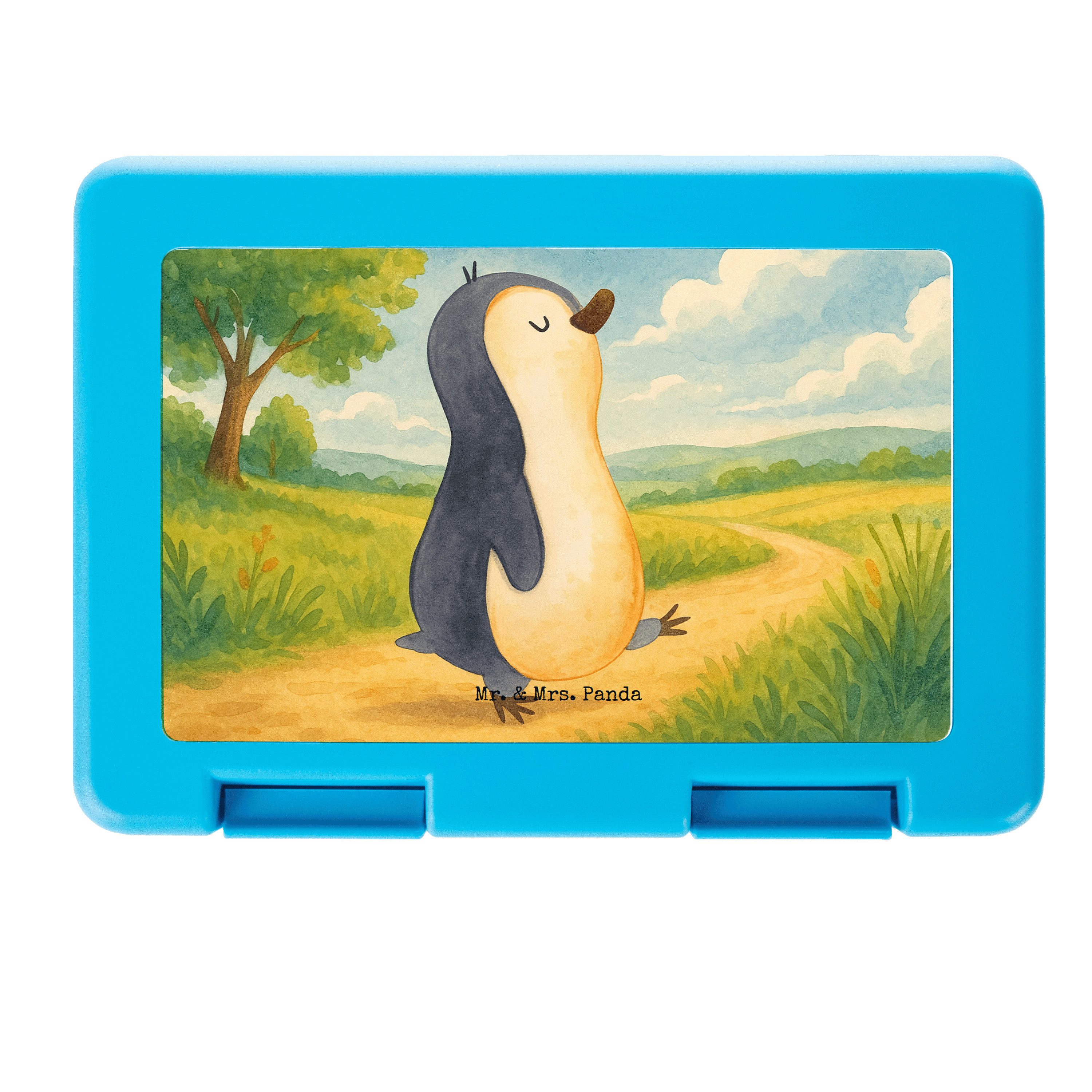 Mr. & Mrs. Panda Butterdose Pinguin marschieren Design, Snackbox, Weiß, Aufbewahrungsbox essen, F, Premium Kunststoff, (Packung), Picknickdose Frühstücksdose Lunchbox