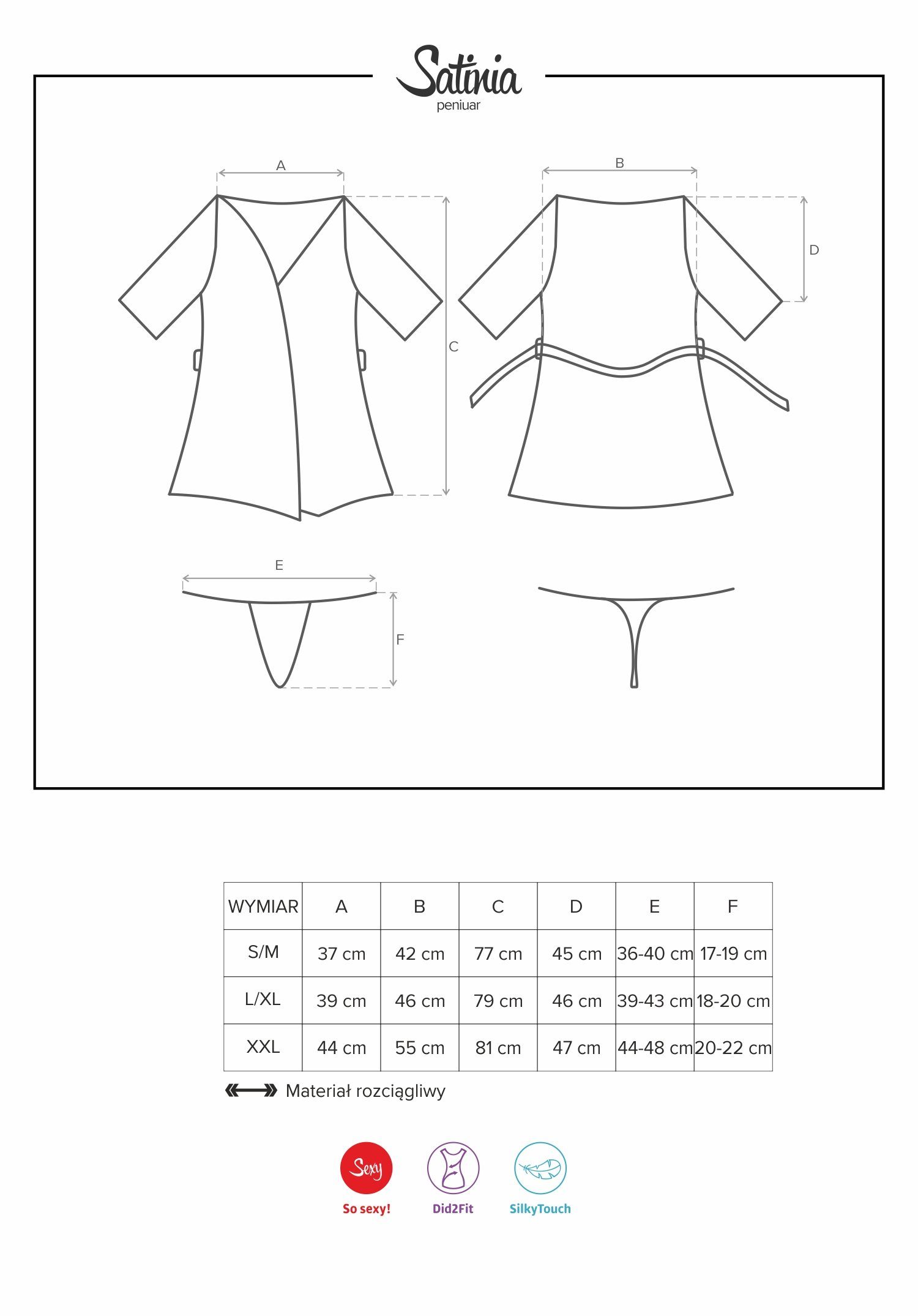 Negligé Morgenmantel Satinia String glänzend Set (2-tlg) mit Kimono Robe Obsessive Satin schwarz