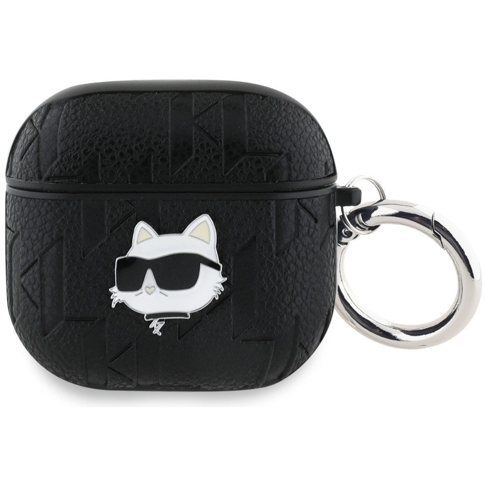 KARL LAGERFELD Kopfhörer-Schutzhülle Case AirPods 4 Kunststoff schwarz Logo Metall Katze, Kantenschutz