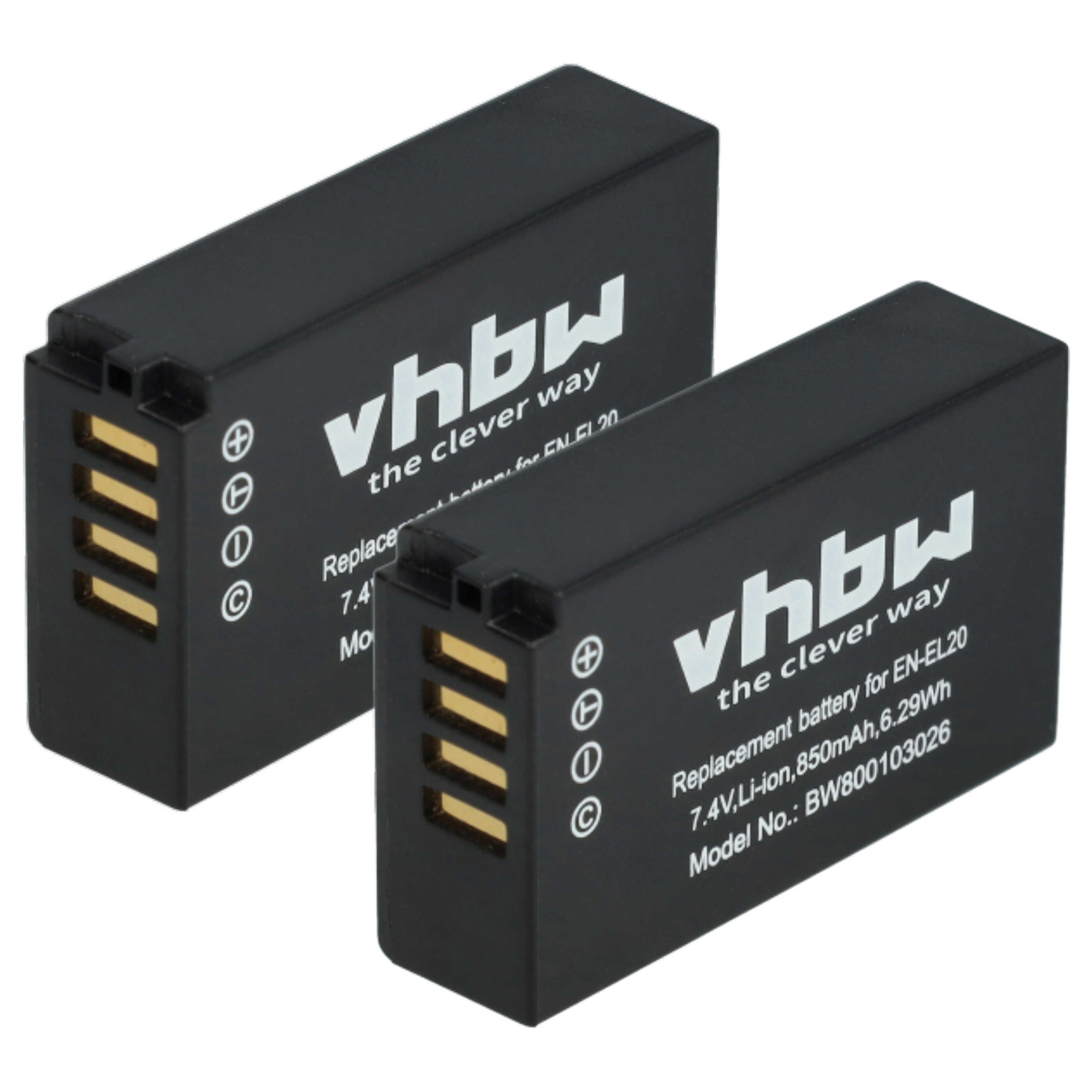 vhbw Akku passend für Nikon Coolpix P1000, P1100, A, P950 Kamera / Foto / Kamera-Akku Akku Li-Ion 850 mAh (7,4 V, 2 St), Leistungsfähige Austausch-Akkus für Digitalkamera, Spiegelreflexkamera