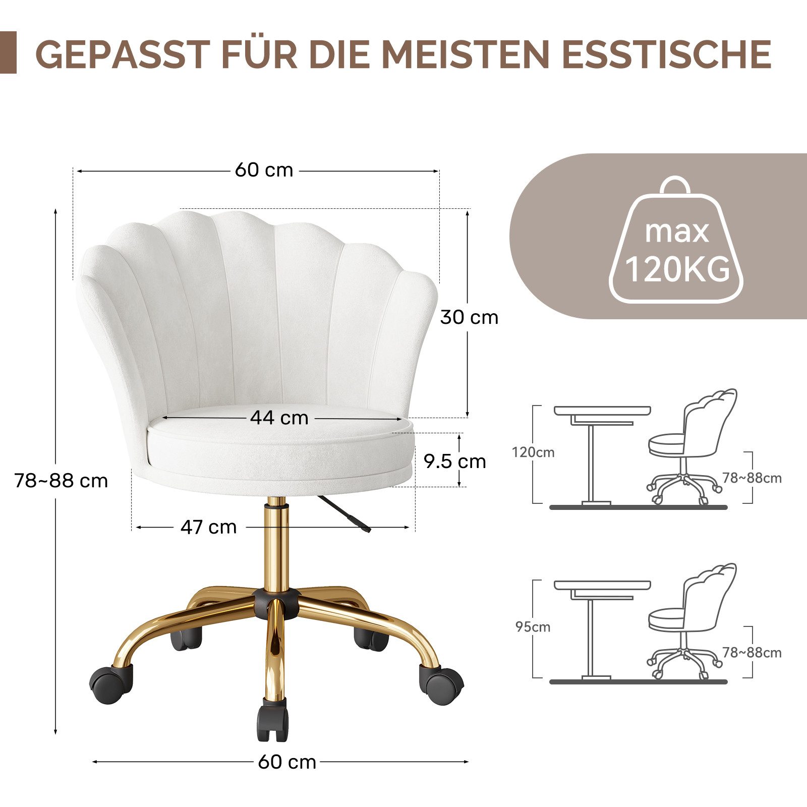 HawthyHome Bürostuhl Schreibtischstuhl mit Blütenrückenlehne, drehbar und höhenverstellbar (1 St), Samtbezug mit Kopfkissen, ergonomischer Stuhl