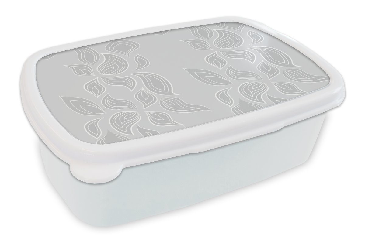 MuchoWow Lunchbox Kontur - Muster - Blätter, Kunststoff, (2-tlg), Brotbox für Kinder und Erwachsene, Brotdose, für Jungs und Mädchen weiß
