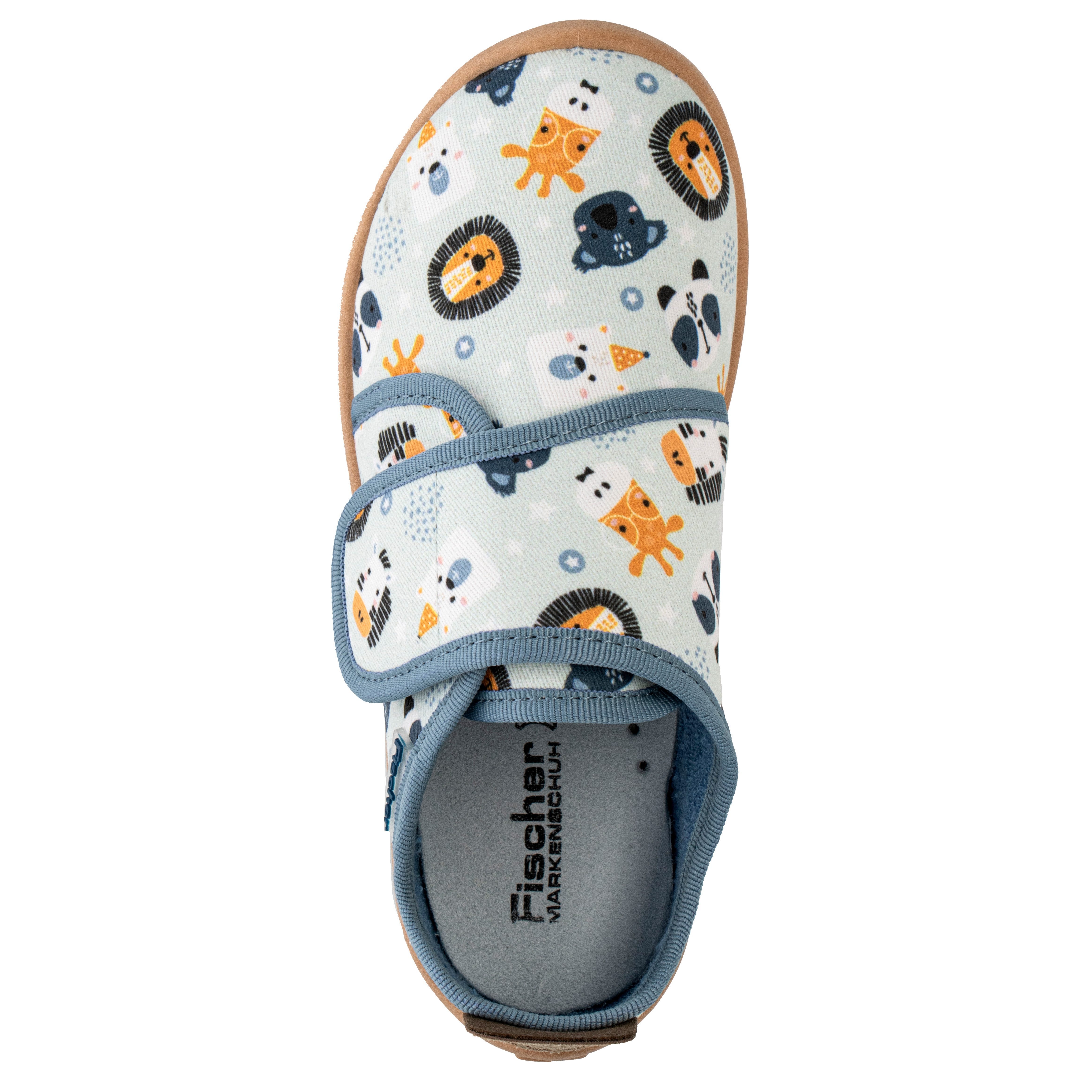 Fischer-Markenschuh Softer Hausschuh für Kinder, aus Baumwolle, mit Frotteefutter, Klettverschluss