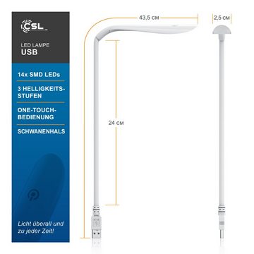 CSL LED Leselampe, LED Lampe flexibel mit Schwanenhals Leselampe mit USB Anschluss