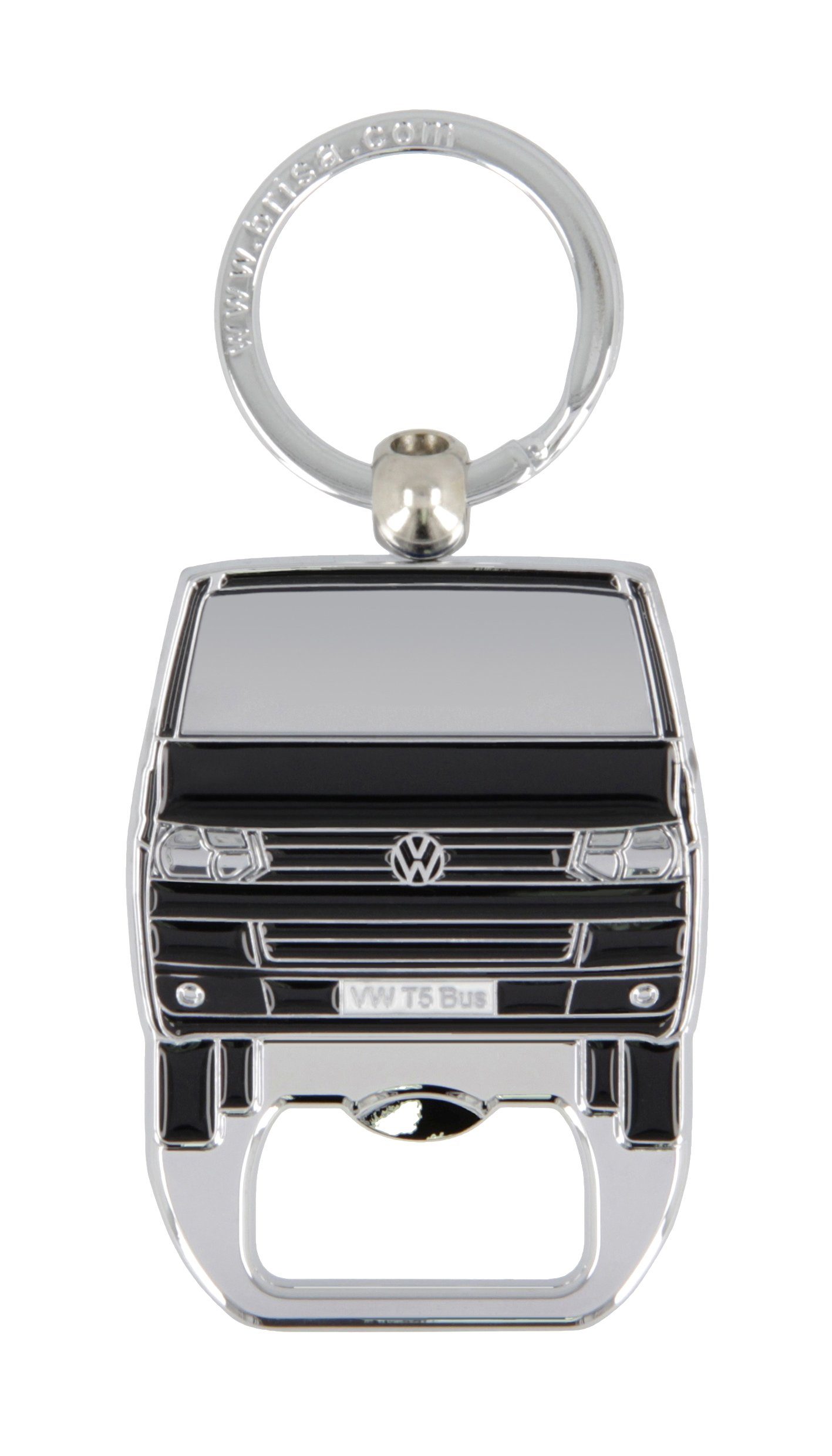 VW Collection by BRISA Schlüsselanhänger Volkswagen Schlüsselring mit Flaschenöffner im T5 Bulli Bus Design (ein Stück, 2-tlg., für VW Fans), Emailliert