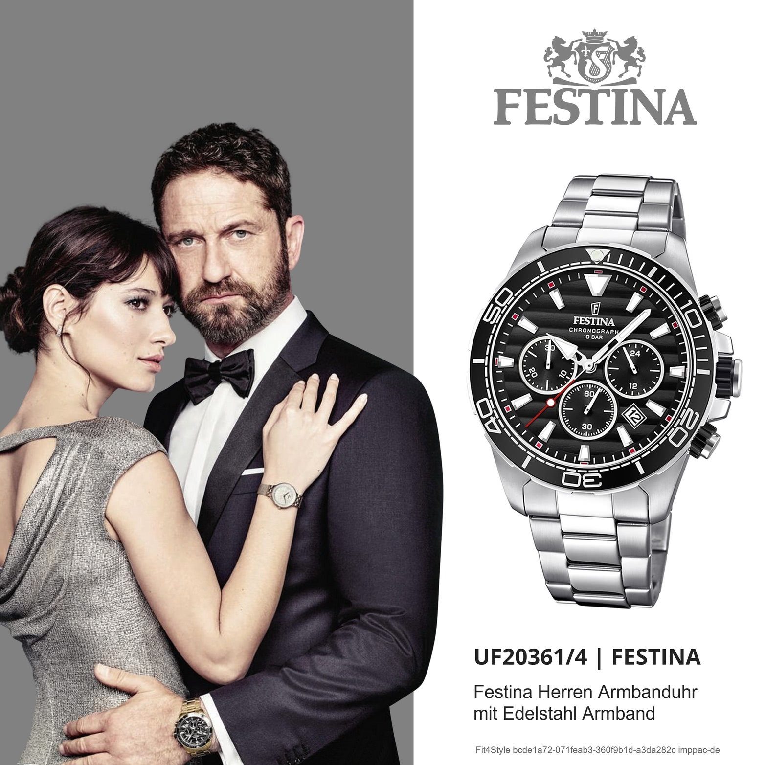 Festina Edelstahl (ca. Uhr, 44mm) rund, Herren silber, Edelstahlarmband Quarzuhr groß Herrenuhr Festina