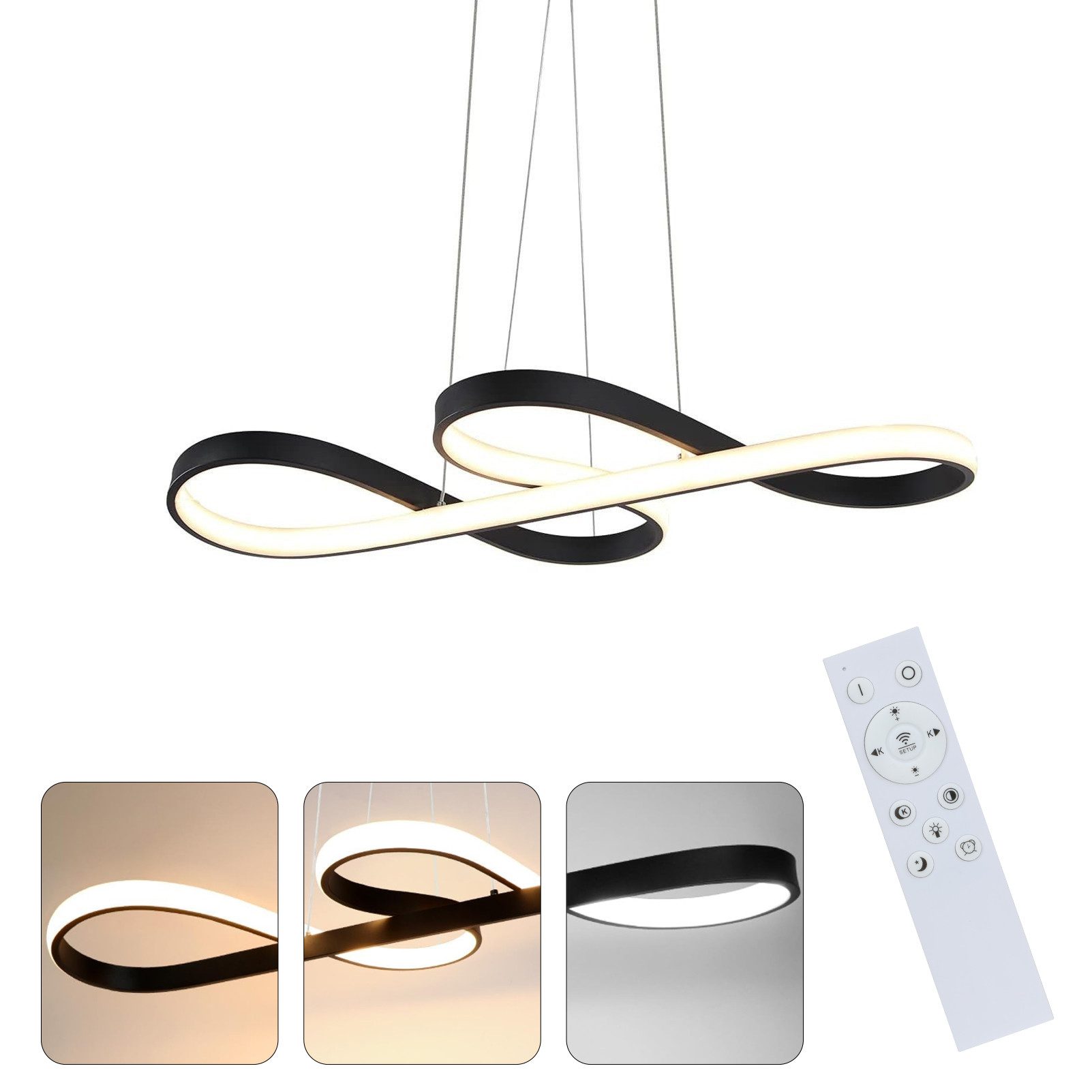 LED Pendelleuchte Wohnzimmer Schwarz Dimmbar mit Fernbedienung 47W Hängeleuchten