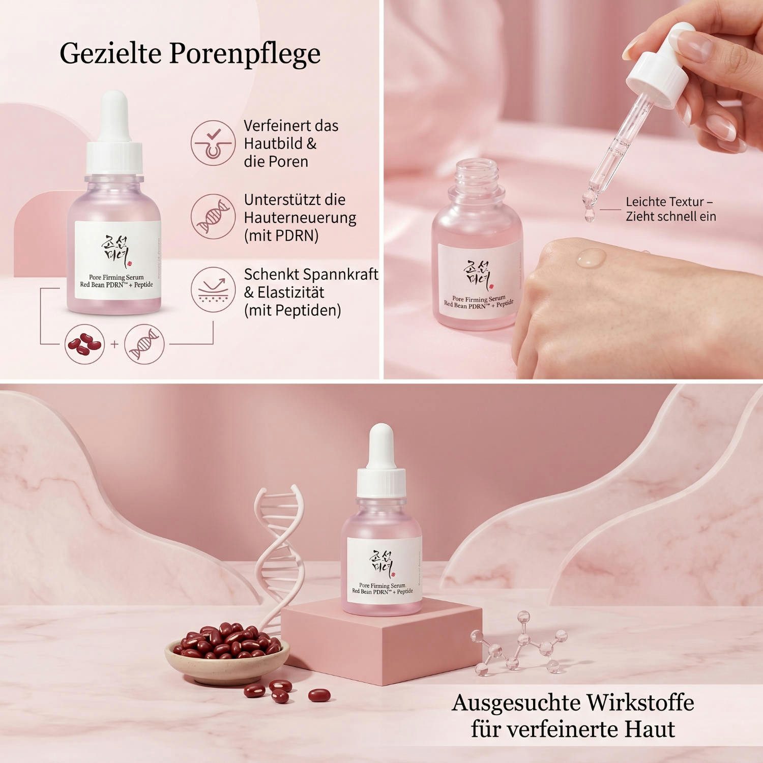 Beauty of Joseon Gesichtsserum Red Bean PDRN + Peptide Pore Firming Serum 30ml – Porenverfeinerndes K-Beauty Serum mit Rote-Bohnen-Extrakt, Niacinamid & Ceramide NP, leichtes Serum für straffere, glattere Haut