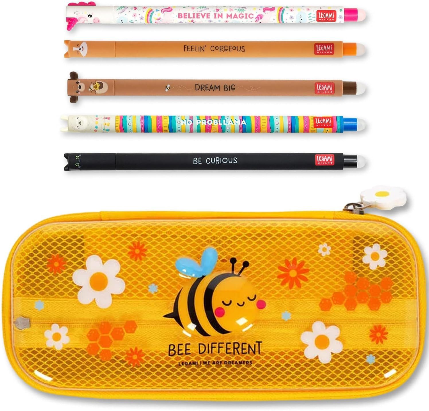 Legami Federmäppchen WonderWow Federmäppchen & radierbarer Stift, Set mit 5 Stiften