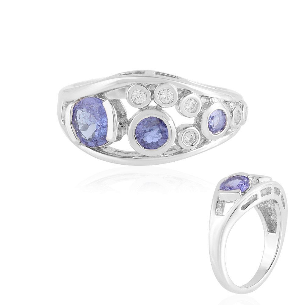Silberring Tansanit Silberring 1,50 ct, platinisiert, rund, Damen Schmuck