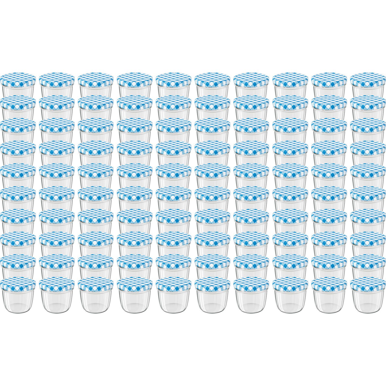 Wellgro Vorratsglas Einmachgläser Schraubdeckel blau kariert - 230 ml, (100-tlg)