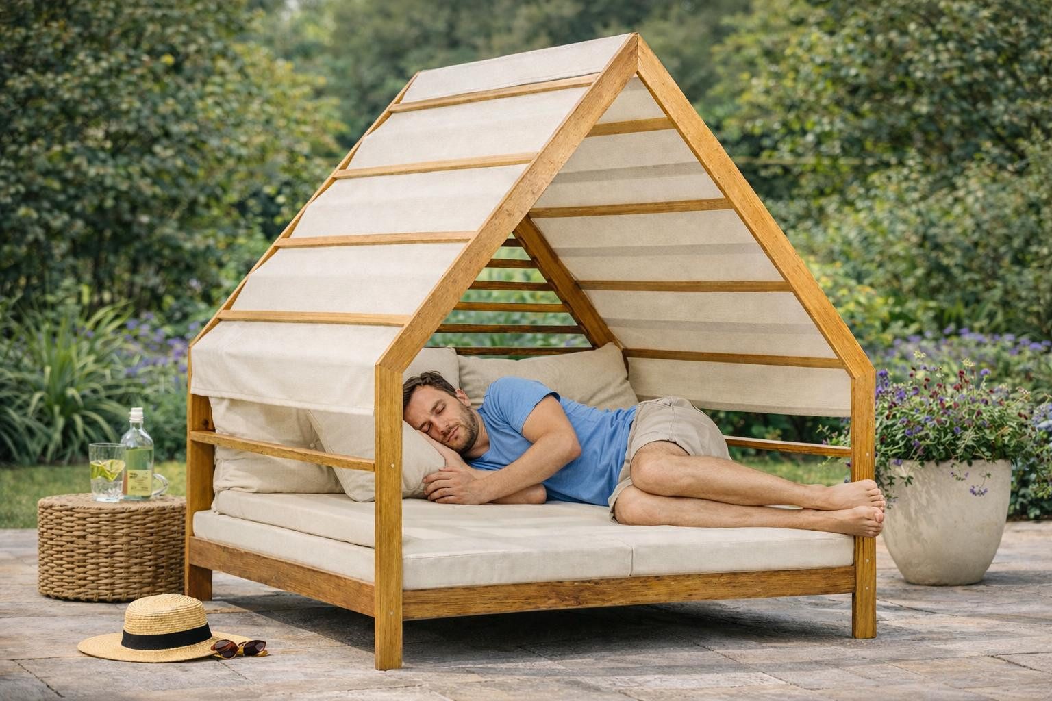 JVmoebel Gartenliege Gartenliege Moderner Stil Weiß Holzrahmen Weich Bequem Entspannend0, 3 St.