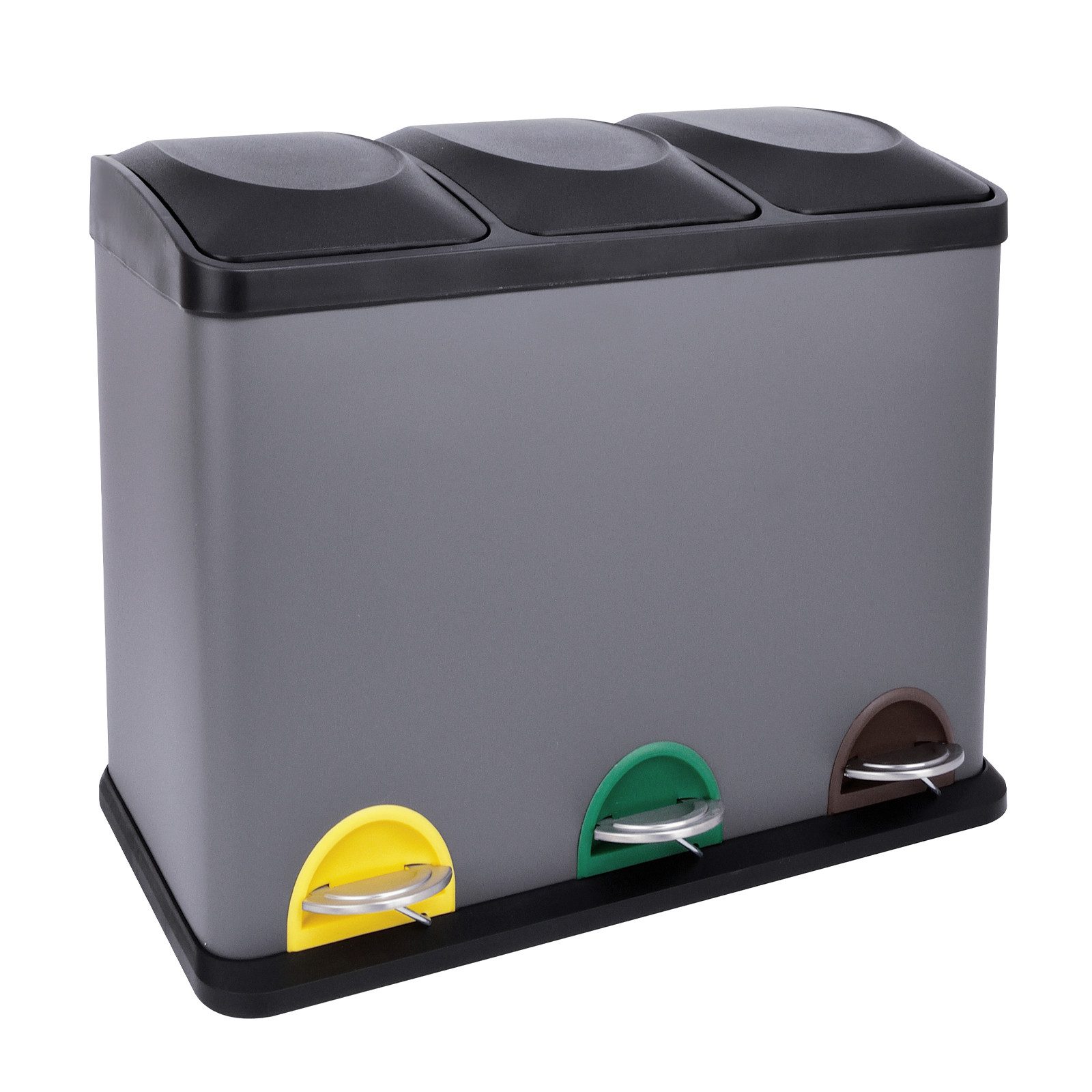 SVITA Mülltrennsystem TC3X15, Treteimer, Papierkorb, Abfalleimer, Stahl, Grau