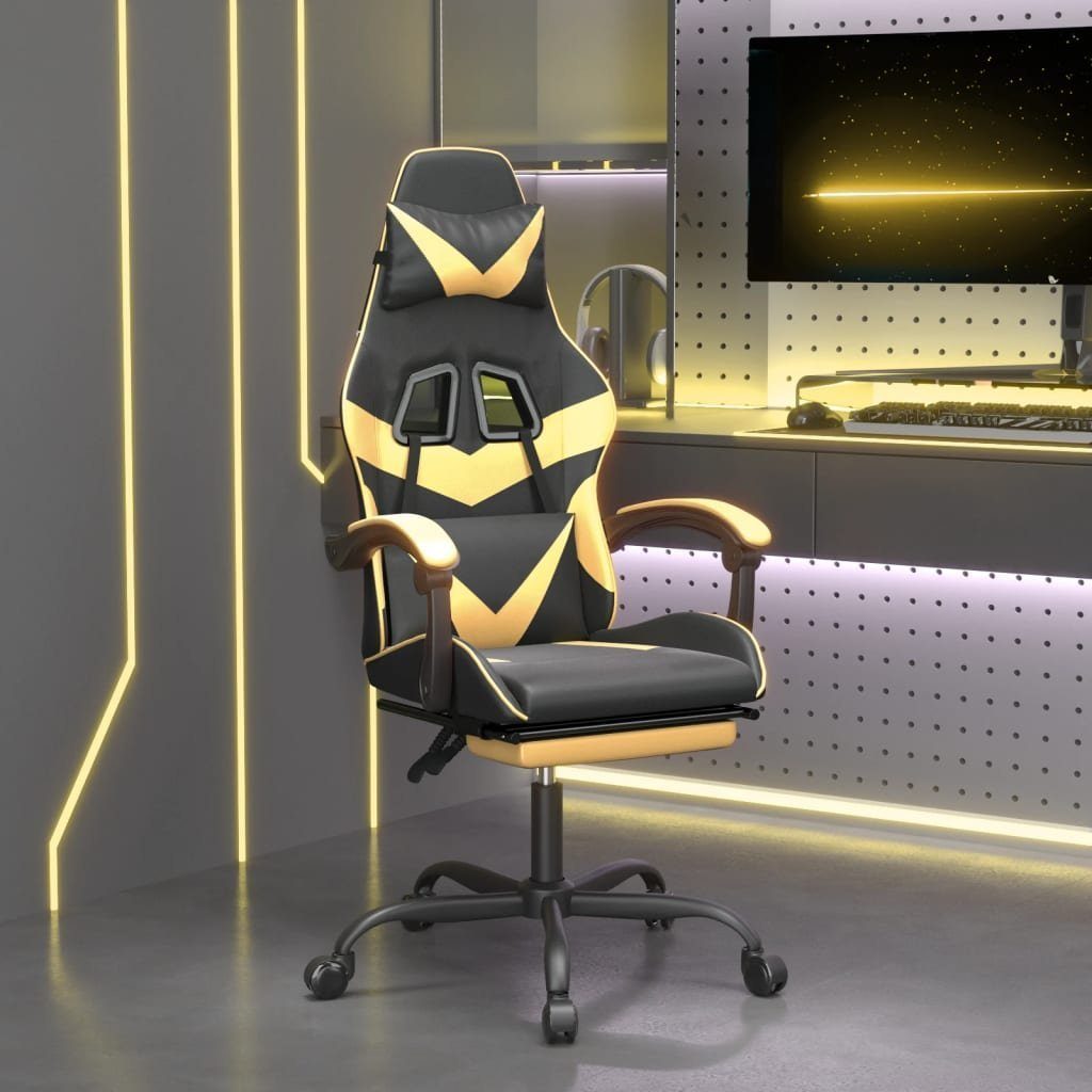 furnicato Gaming-Stuhl mit Fußstütze Drehbar Schwarz & Golden Kunstleder (1 St) | Stühle