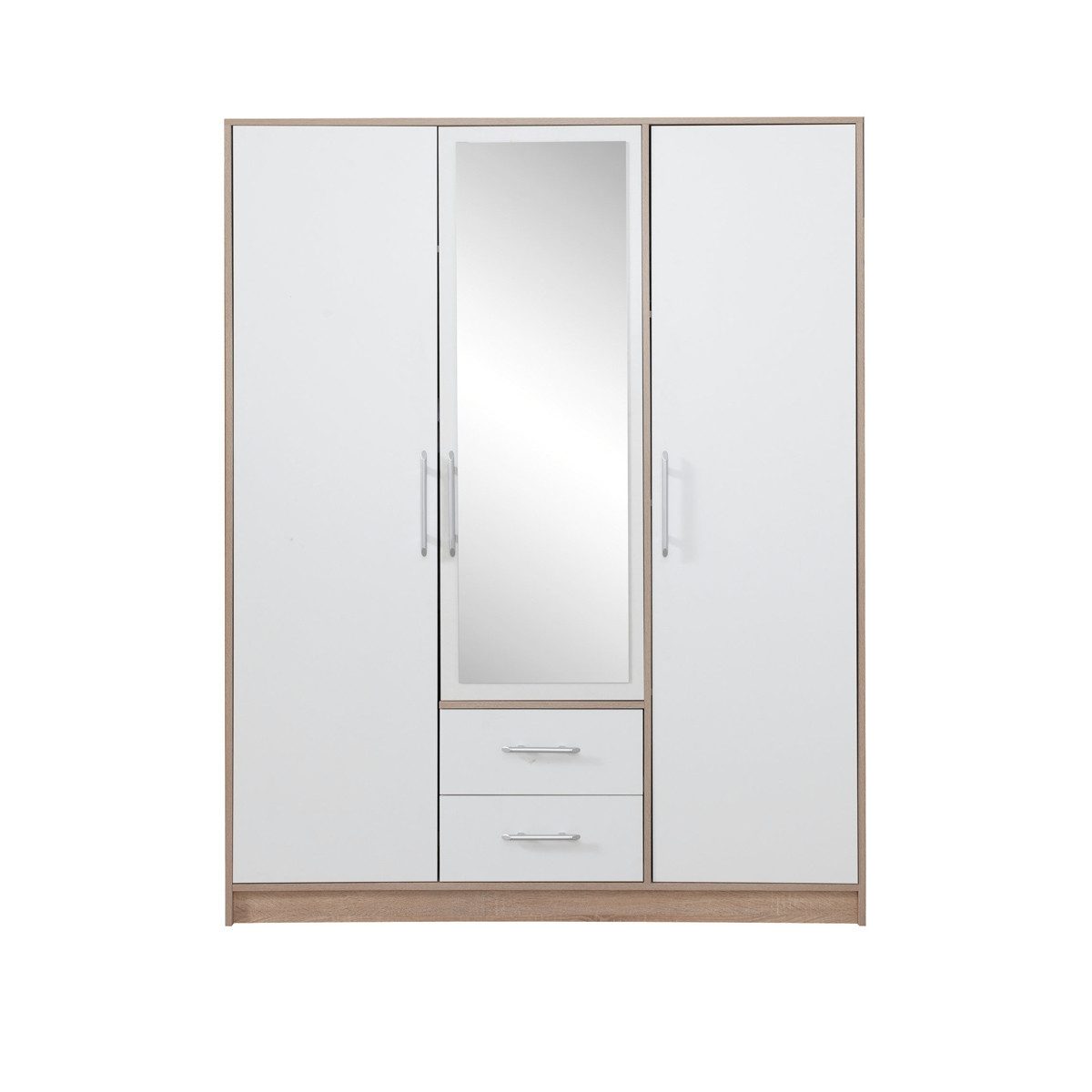 Marmex Möbel Kleiderschrank SMART 2+Spiegel dreitüriger Garderobenschrank für den Flur 150 x190x56 (1-St) Kleiderstange, Spiegel, 2 Schubladen, Wohnzimmer