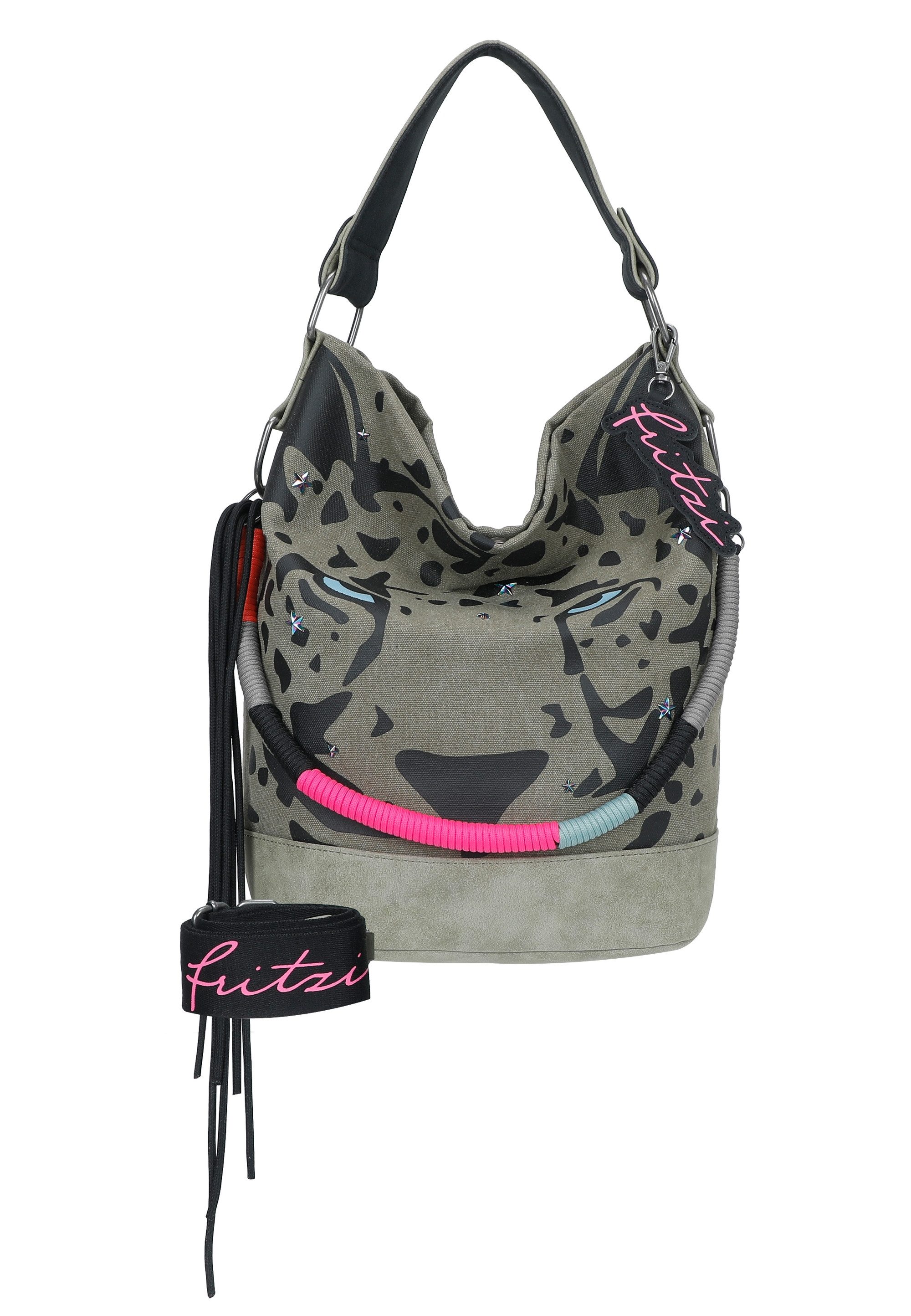 Fritzi aus Preußen Schultertasche Izzy07 Olga Limited Canvas Panther Spotty, mit abnehmbarem Fritzi-Anhänger