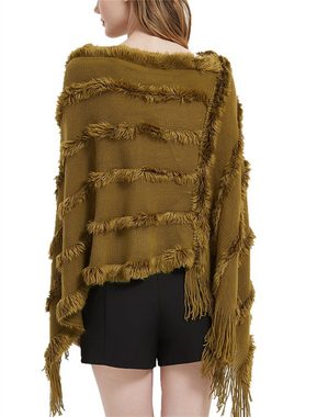 Rouemi Cape Damen Warm Schal Poncho,Langes Schal,gestrickter Schal Fransen