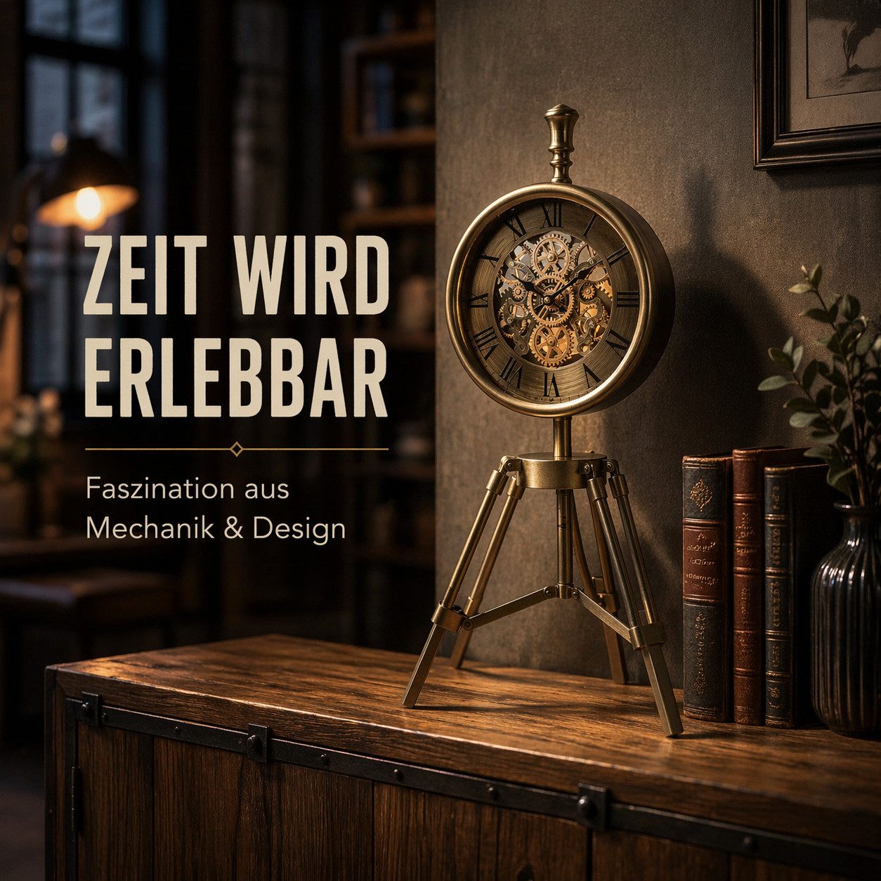 formano Uhr Standuhr Metall Vintage Uhr mit Zahnrädern 65cm Antik Design Tischuhr