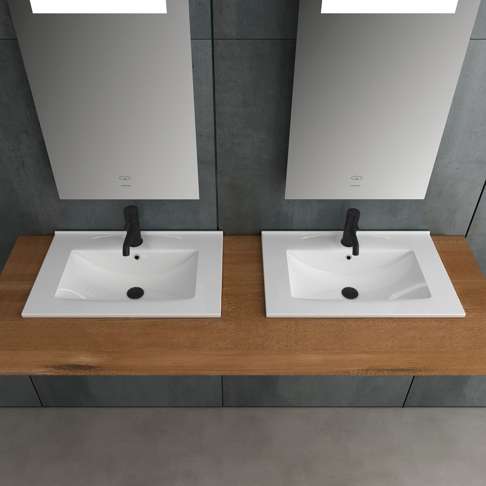 Alpenberger Badmöbel-Set - Waschbecken Bad Waschtisch, (Waschbecken 60 cm Breit, Handwaschbecken), Keramik Einbauwaschbecken - Aufsatzwaschbecken Eckig mit Nano