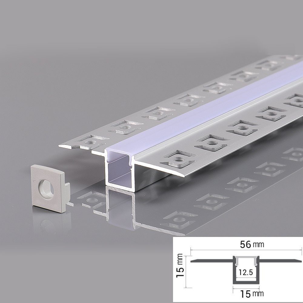 ENERGMiX LED-Stripe-Profil 2 M Alu Profile Alu Schiene Profil mit Milchglas Abdeckung Rigips, Profil Kanal LED Leiste Profil Kanal system. inkl. Clips & Endkappen