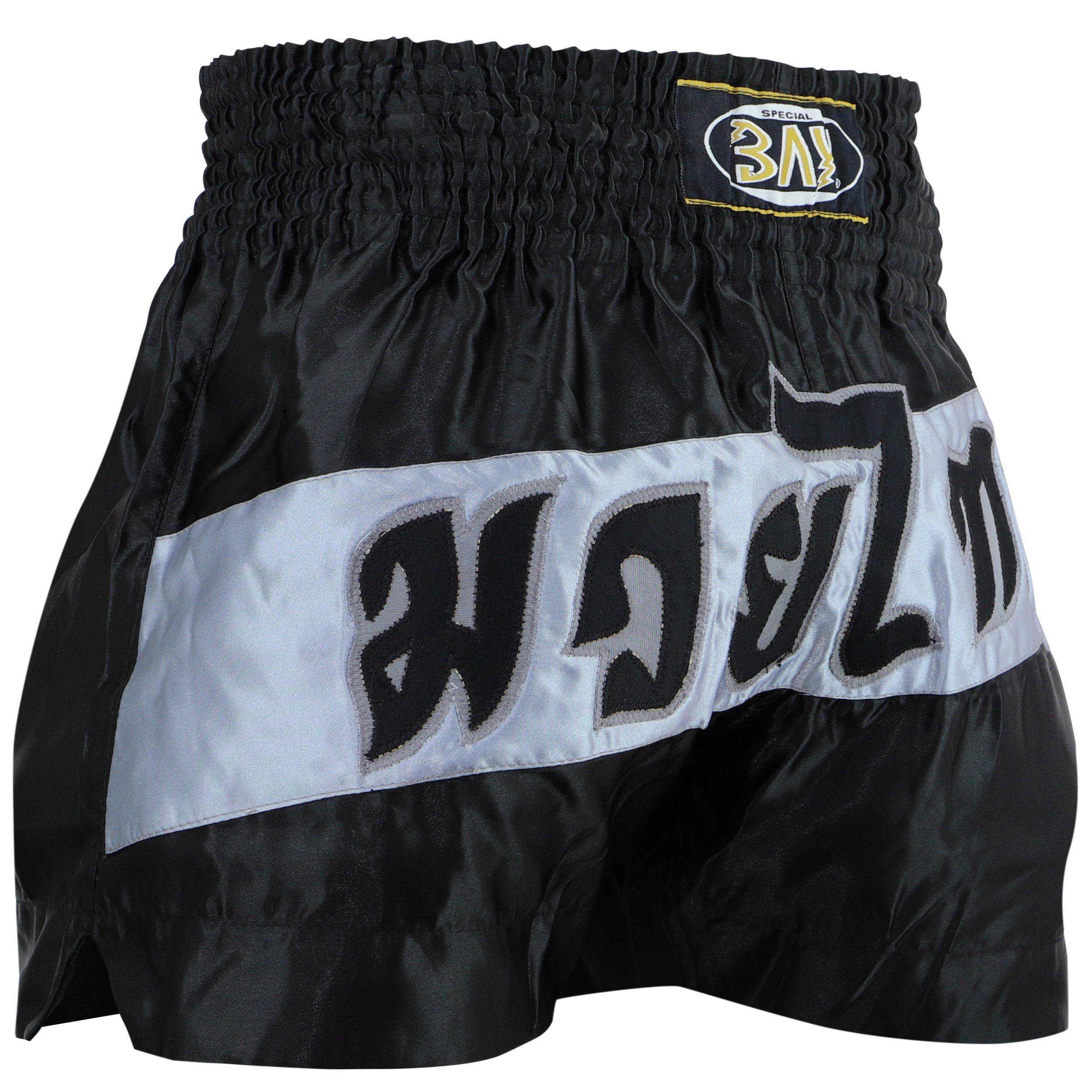 BAY-Sports Sporthose Thaiboxhose Thaiboxen Hose Shorts Muay Thai Kick (1-tlg) Kixkboxen, MMA, für Kinder und Erwachsene, Fashion schwarz grau