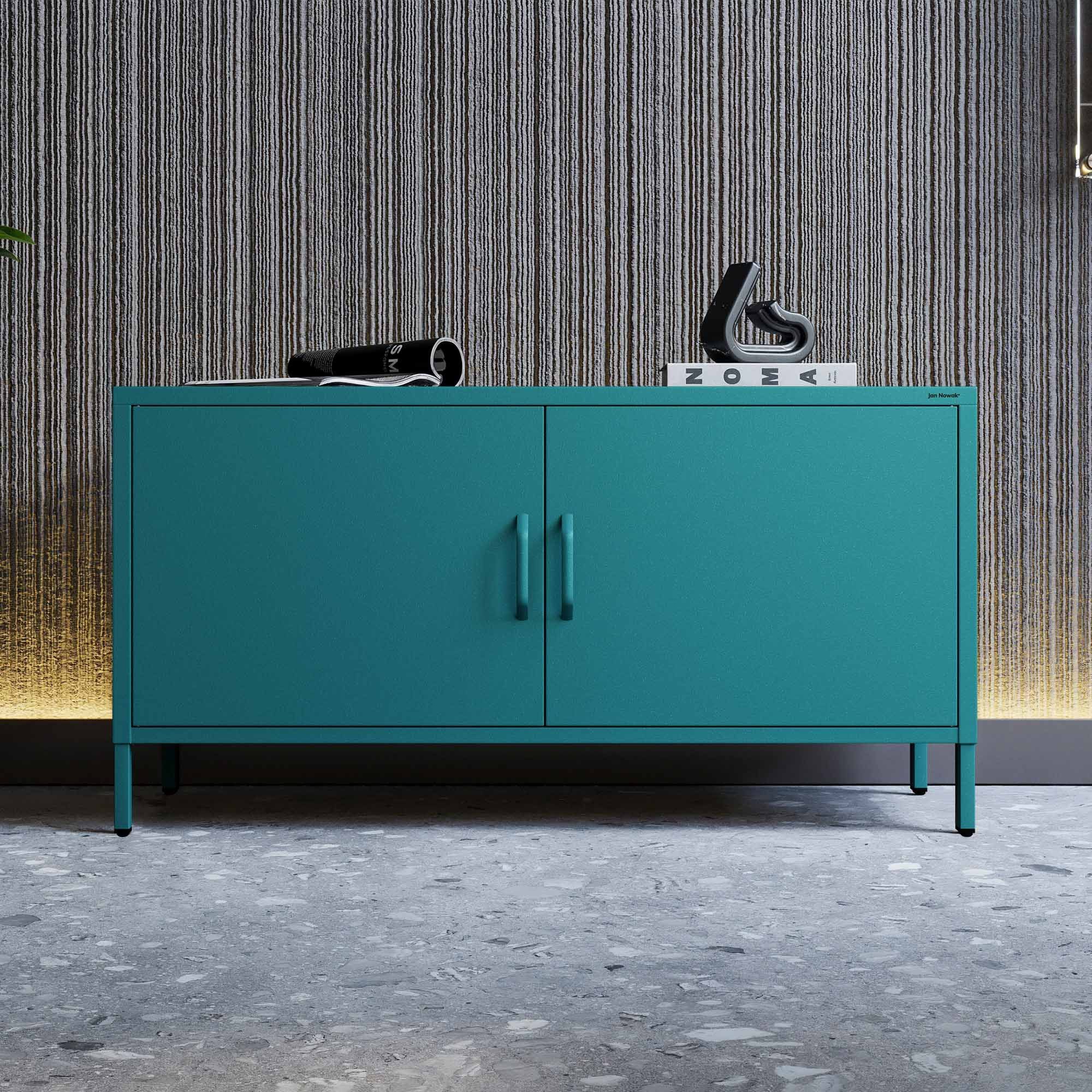 Jan Nowak TV-Schrank ROSA TV-Schrank Metall Stahl 115x60x40cm Sparkling Brilliance (Stahl 0,6mm, 1 Regal 40kg, Kabelöffnungen, Magnete Silikonpads) Beine regulierbar Kabelöffnung Wohnzimmer Büro
