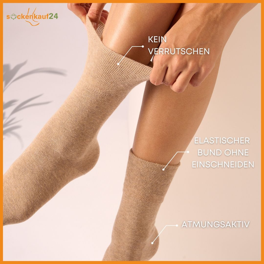 sockenkauf24 Diabetikersocken 97% Baumwolle ohne Gummibund & ohne Naht mit Komfortbund (6-Paar) Diabetiker Socken ohne Gummi für Damen & Herren