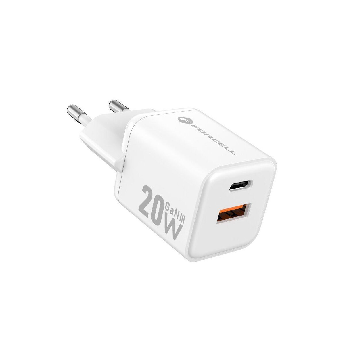 Forcell FORCELL GaN Ladegerät 20W USB-C/A PD QC Weiß Smartphone-Ladegerät (Ladegerät mit 20W Leistung & Schnellladen)