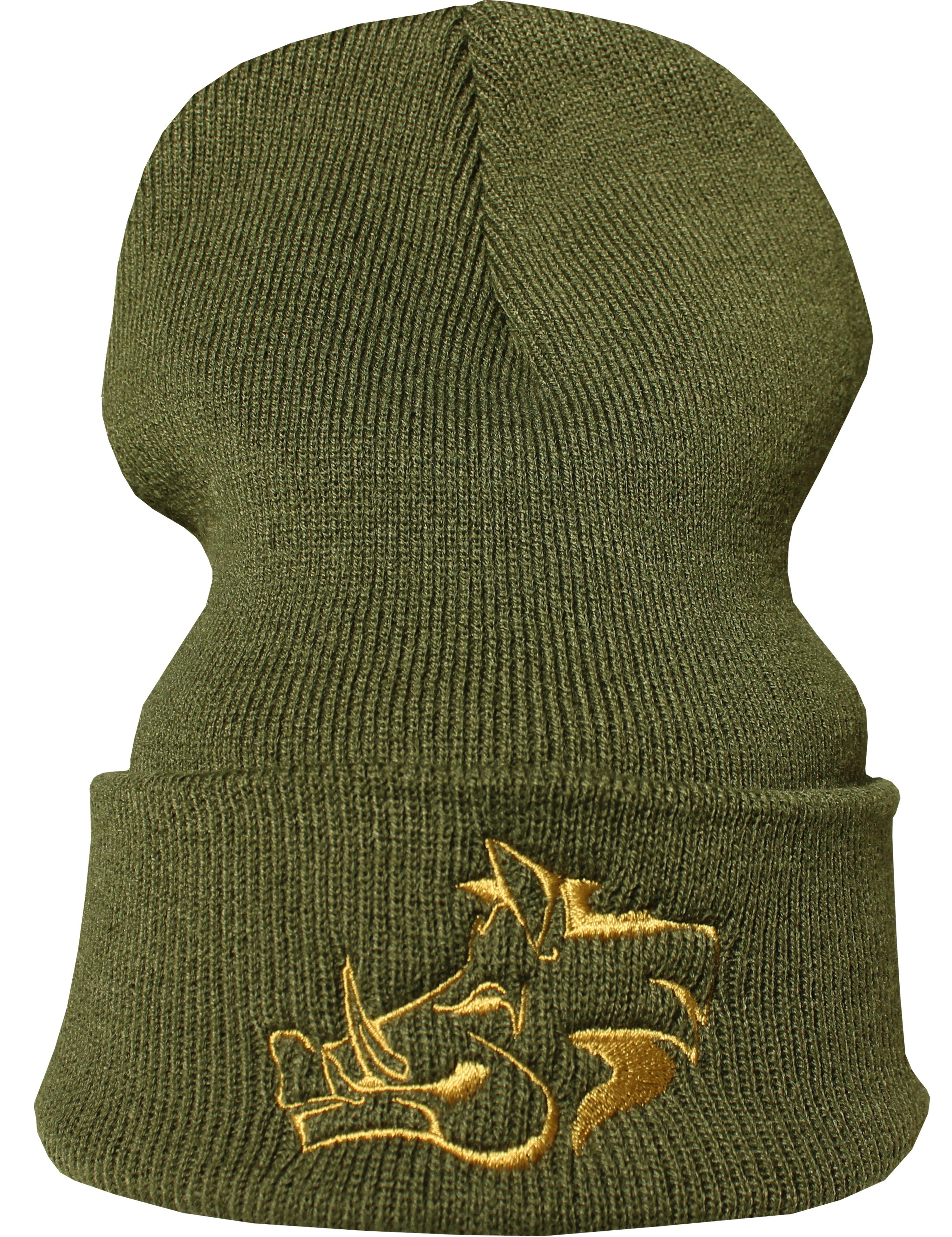 Baddery Beanie Strickmütze: "Wildschwein" - Jäger Förster Wald, hochwertiger doppellagiger Strick, Stick-Motiv, One Size