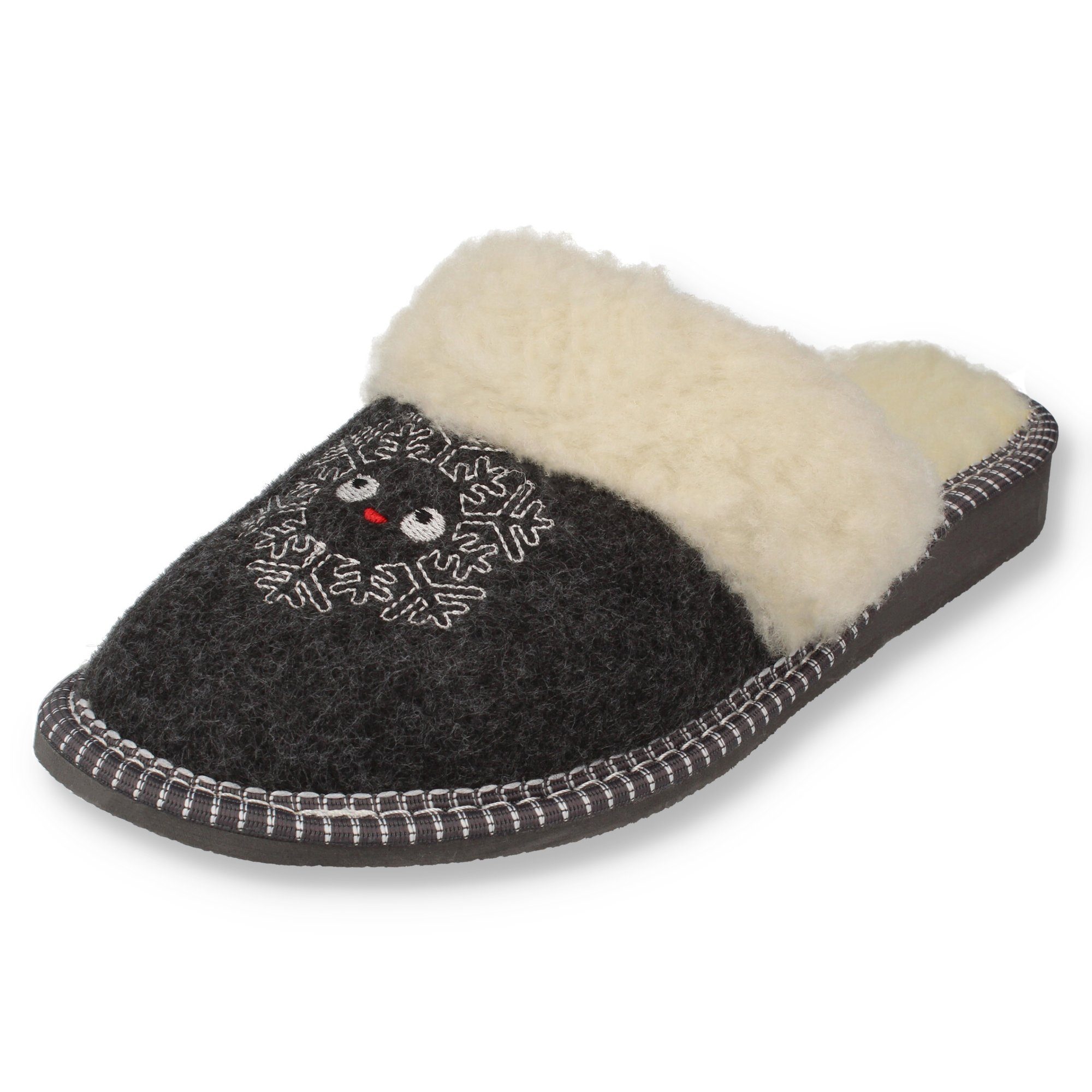 filsko Hübsche Winter-Pantoffeln mit Schneeflocken Hausschuh mit Schafwolle
