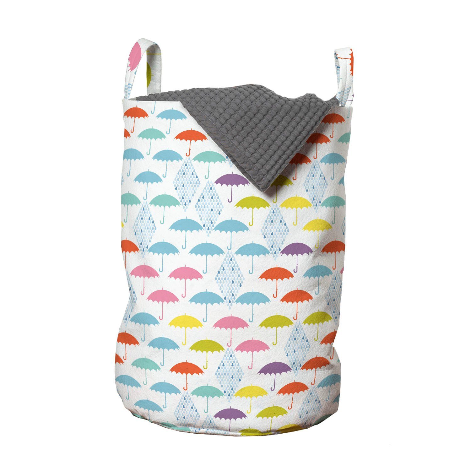 Abakuhaus Wäschesäckchen Wäschekorb mit Griffen Kordelzugverschluss für Waschsalons, Bunt Rhombus Drops und Regenschirme