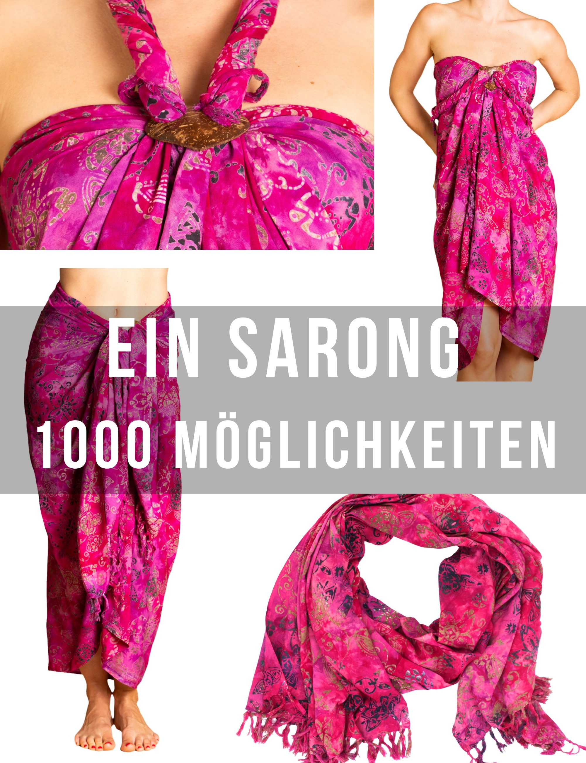 PANASIAM Sarong Pareo Tuch aus Viskose - blickdichtes Unisex Strandtuch & Wickelkleid, Viskose, in Größe L & XL - Wickelrock oder Bikini Cover-up für Damen & Herren