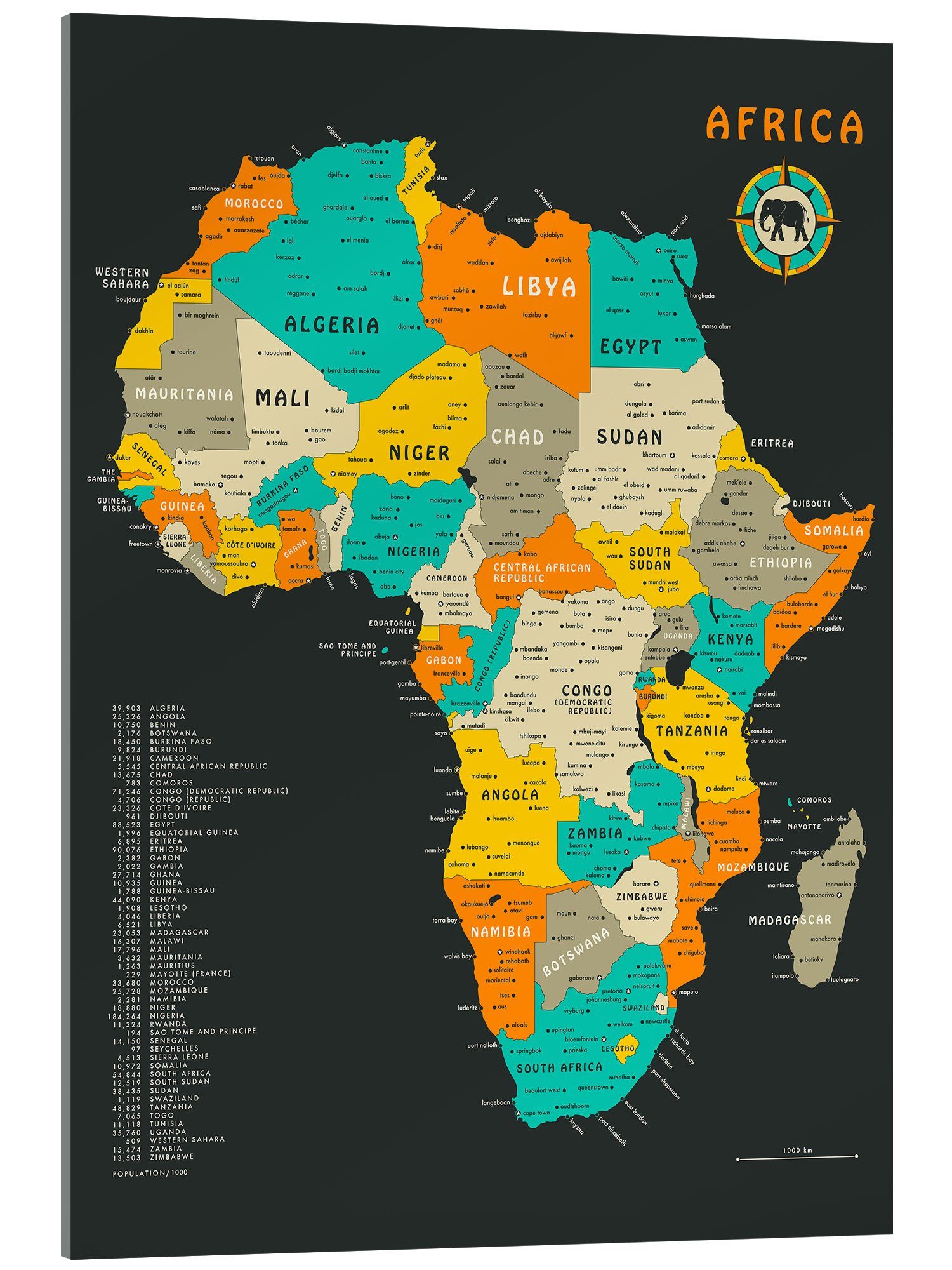 Posterlounge Poster Jazzberry Blue, Afrika-Karte, Klassenzimmer günstig online kaufen