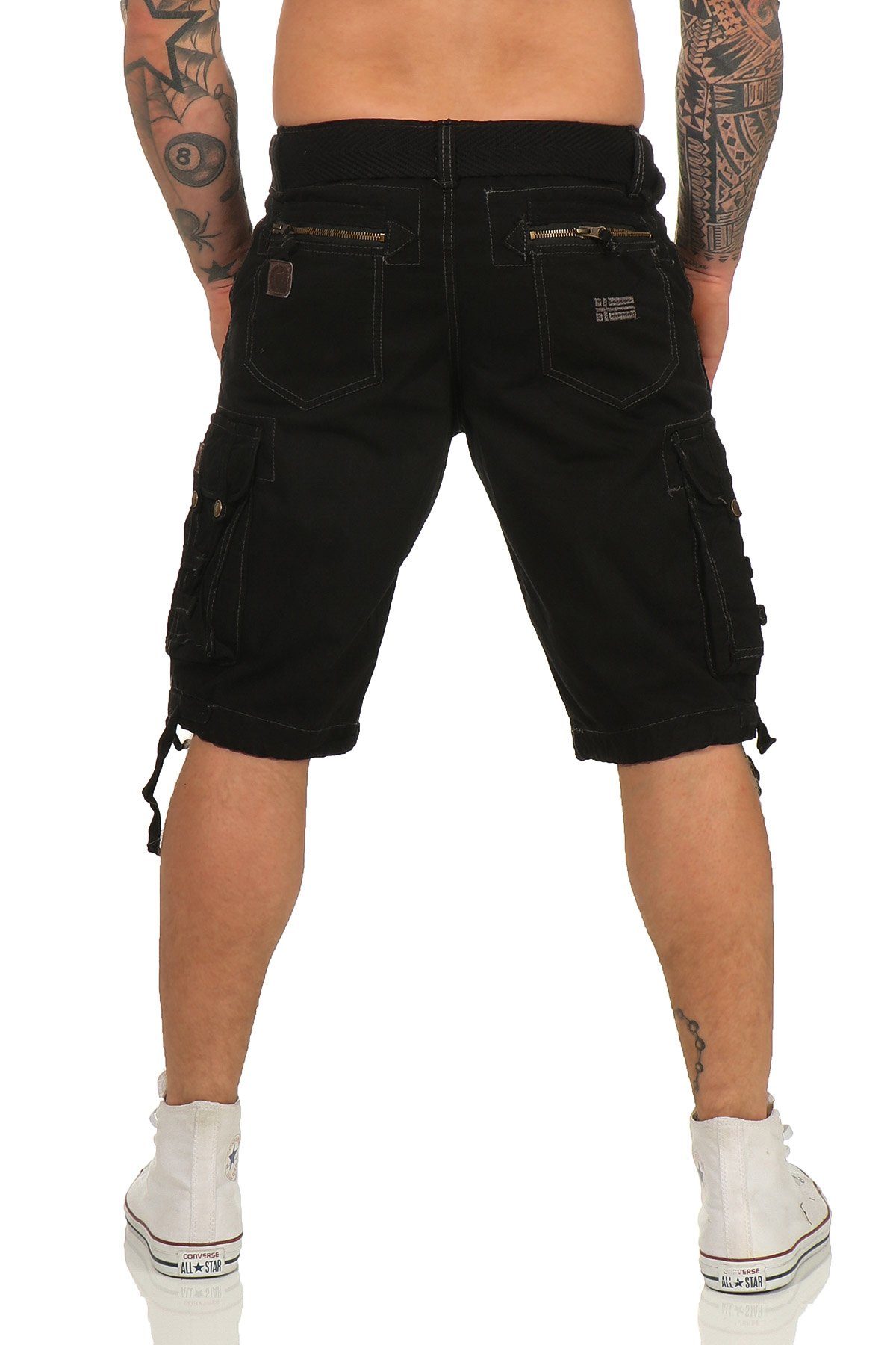 kurze G-PAPARAZZI (mit Cargoshorts Shorts abnehmbarem Norway Geographical Schwarz Shorts, Gürtel) Hose, unifarben Herren