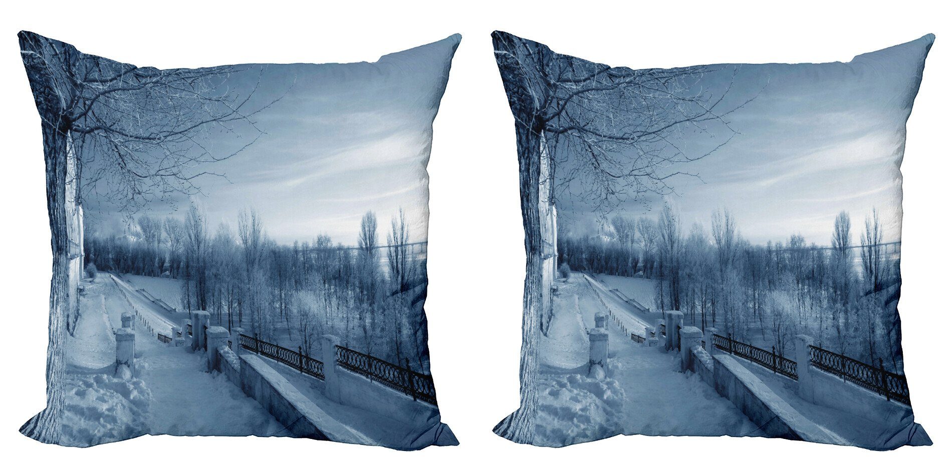 Kissenbezüge Modern Accent Doppelseitiger Digitaldruck, Abakuhaus (2 Stück), Winter Eiskaltes verschneite Landschaft