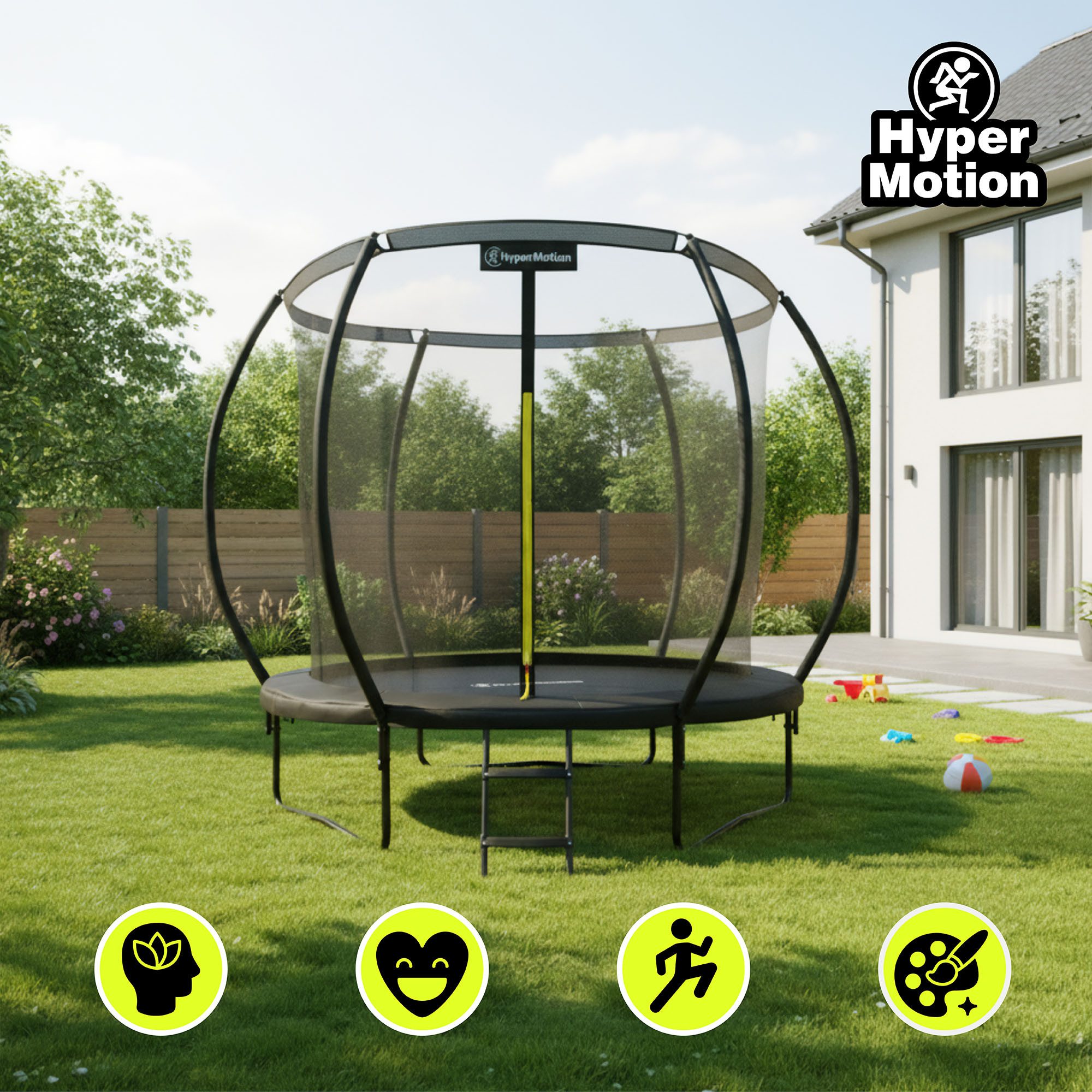 HyperMotion Kindertrampolin Gartentrampolin 244 cm – mit Sicherheitsnetz, Leiter & Stahlrahmen, Ø 244 cm