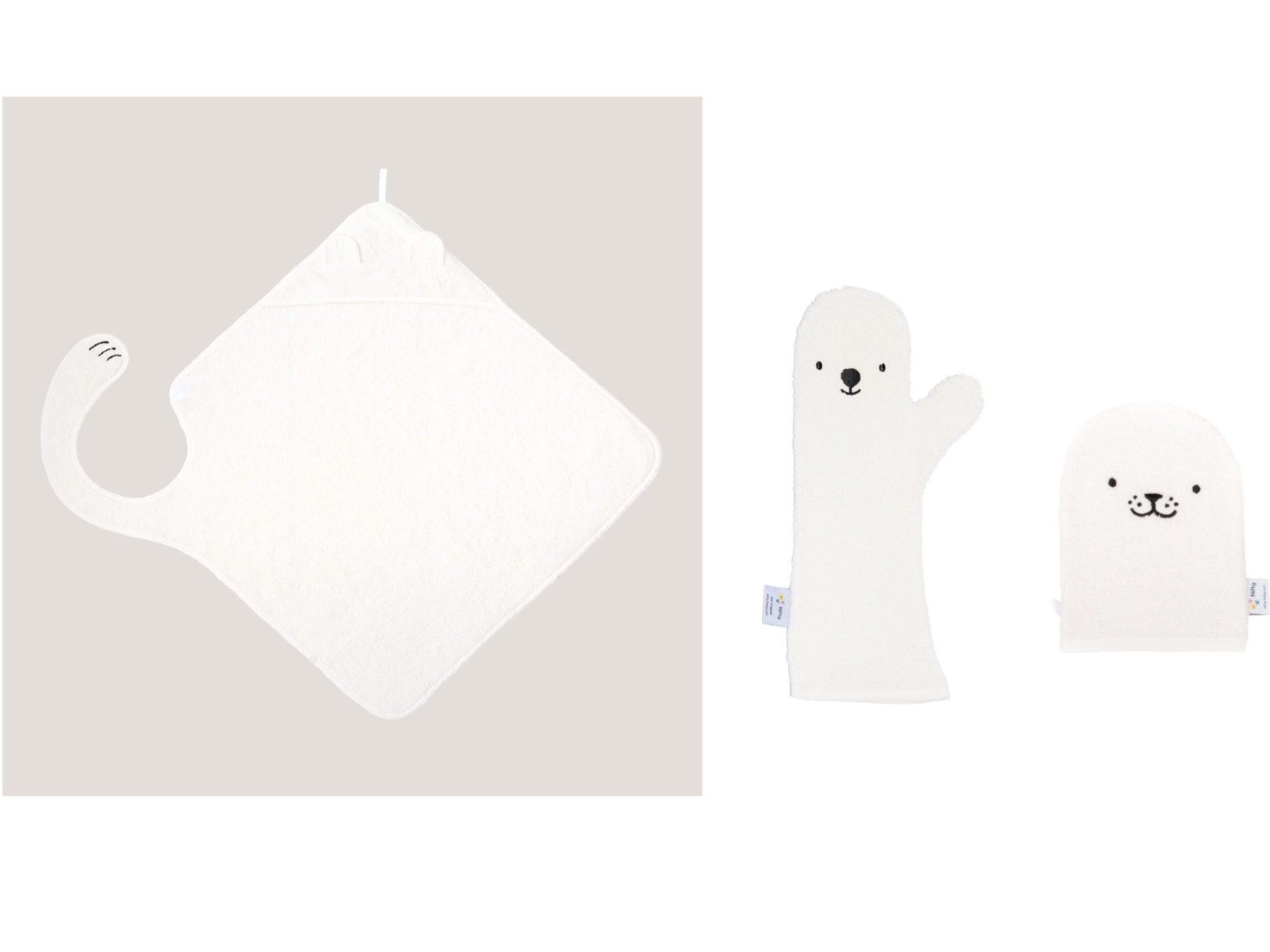 LK Trend & Style Handtuch Set Baby Badeset, (Spar-Set), Kapuzenhandtuch + Duschwaschhandschuh + Waschhandschuh Weiß