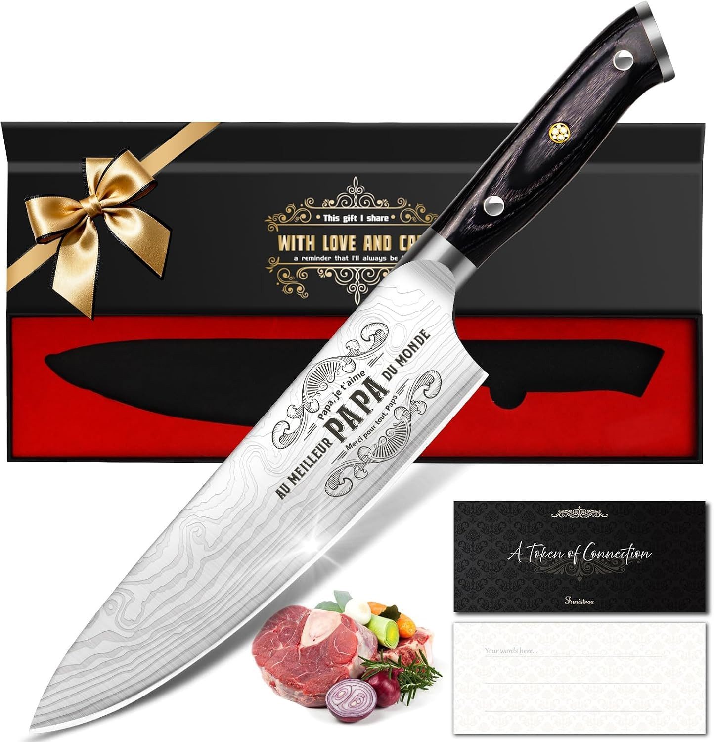 Vivitar Kochmesser 34 cm Profi Küchenmesser aus EN1.4116 Stahl, mit ergonomischem Griff, 58 ± 2 HRC Härte, graviertes vielseitiges Küchenmesser in Geschenkbox
