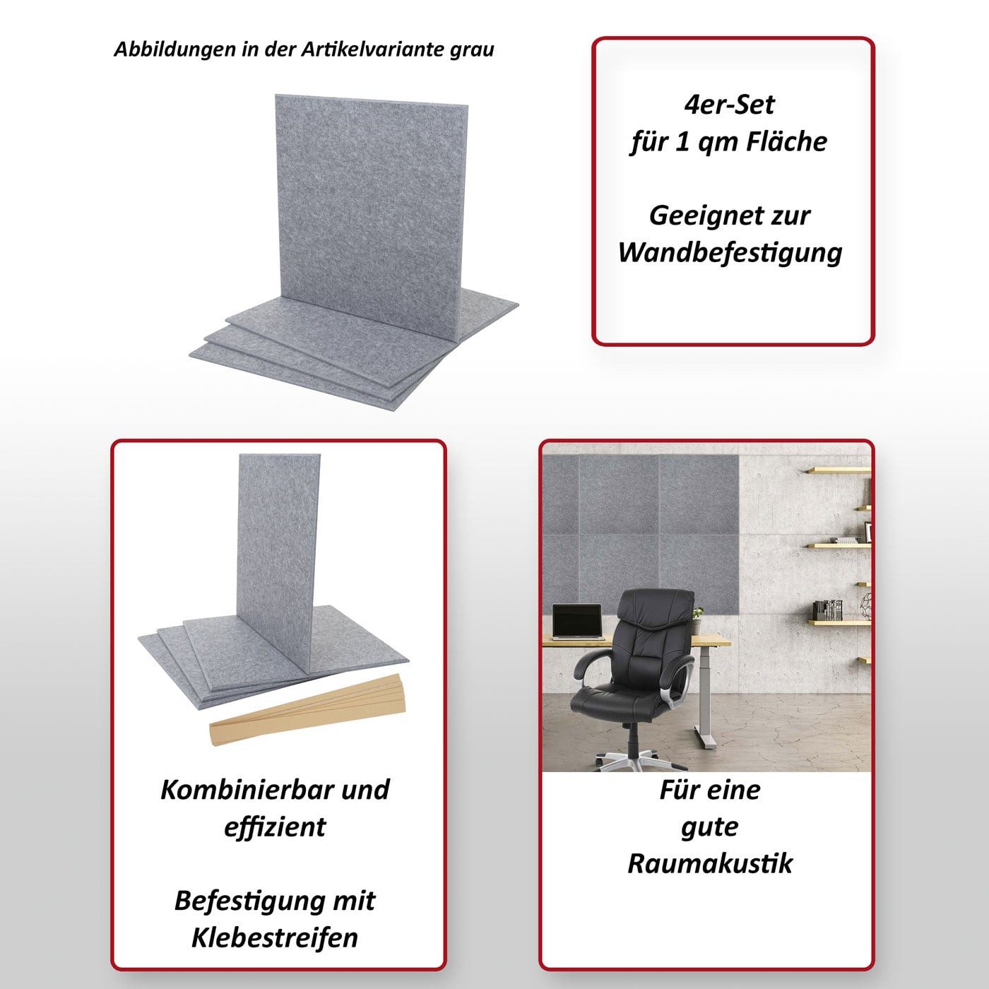MCW Schallschutzpaneel MCW-L52, BxL: 50x50 cm, (Komplett-Set) Für eine gute Raumakustik