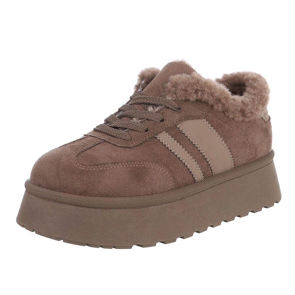 Ital-Design Damen Schnür-Sneaker mit Teddyfutter und Plateau-Sohle Sneaker (92392330) Flach Sneakers Low in Braun