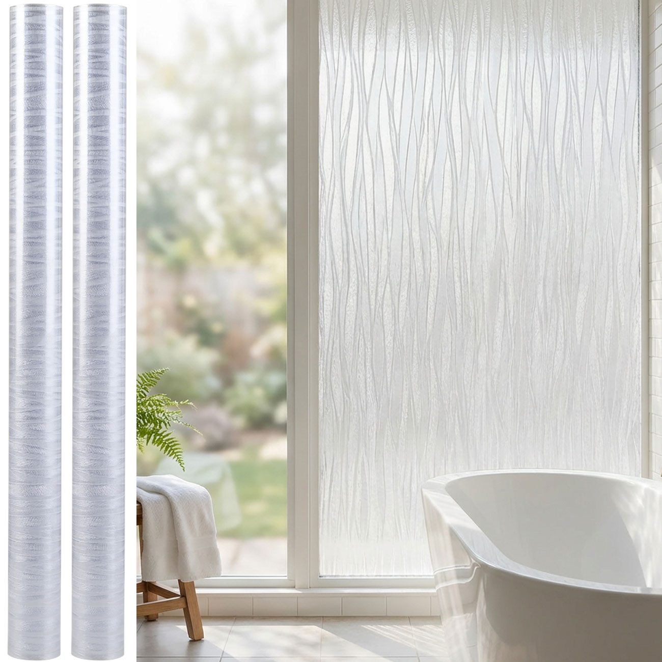shop'n smile ideoon Sichtschutzfolie 3D Sichtschutzfolie Wellen 45x200cm Fensterfolie UV-Schutz haftend, (2-St), dekoratives Wellendesign/zuschneidbar, abzulösbar/Milchglas-Effekt