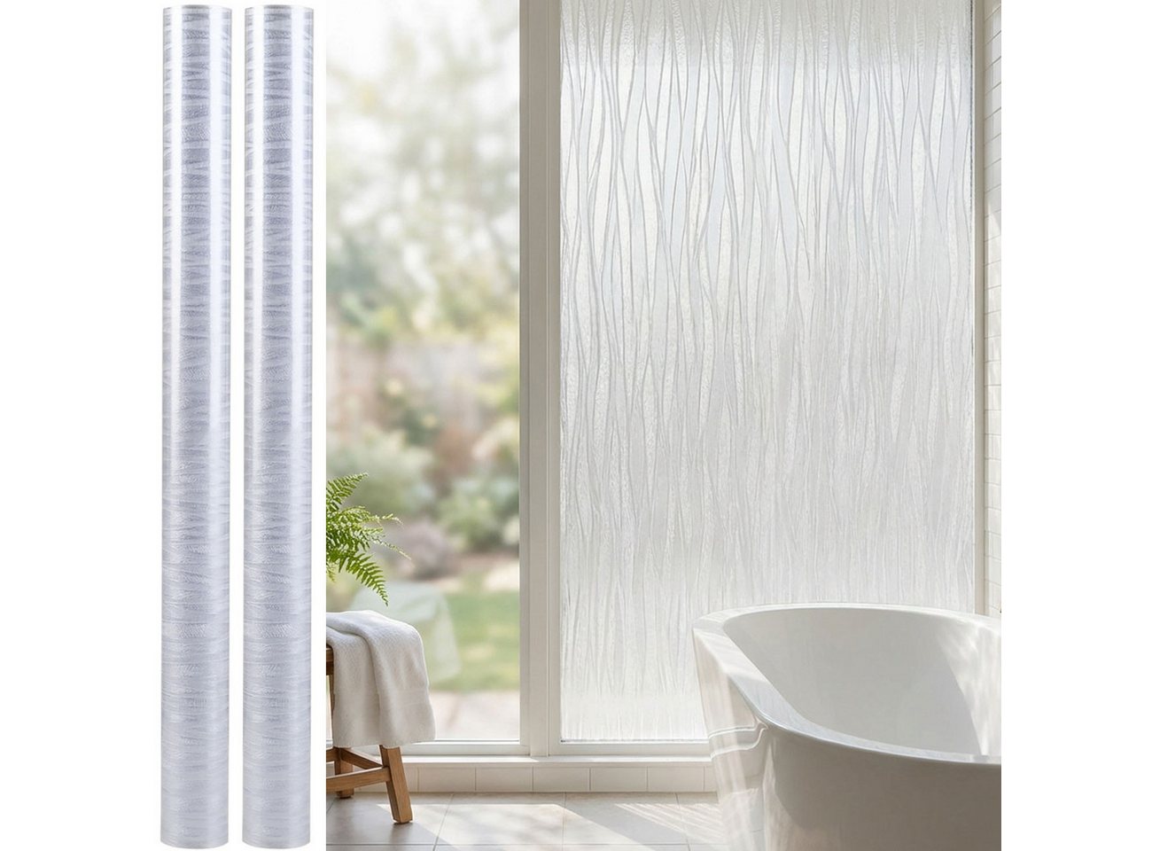 shop'n smile ideoon Sichtschutzfolie 3D Sichtschutzfolie Wellen 45x200cm Fensterfolie UV-Schutz haftend, (2-St), dekoratives Wellendesign/zuschneidbar, abzulösbar/Milchglas-Effekt