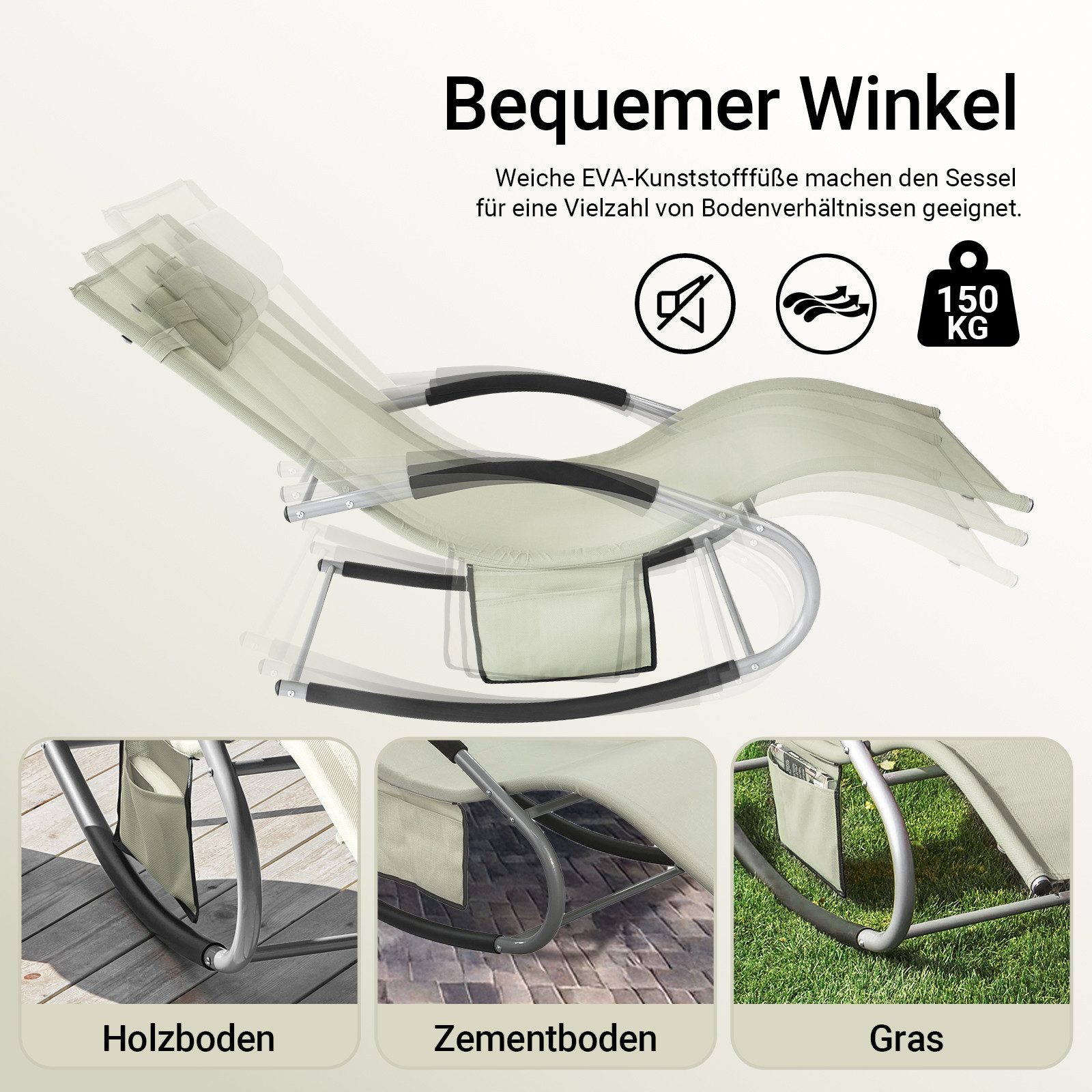 SoBuy Gartenliege OGS28, Relaxliege Schaukelliege Strandliege Outdoor Gartenmöbel, Sonnenliege mit Kopfkissen Liegestuhl Schaukelstuhl, Outdoor Camping