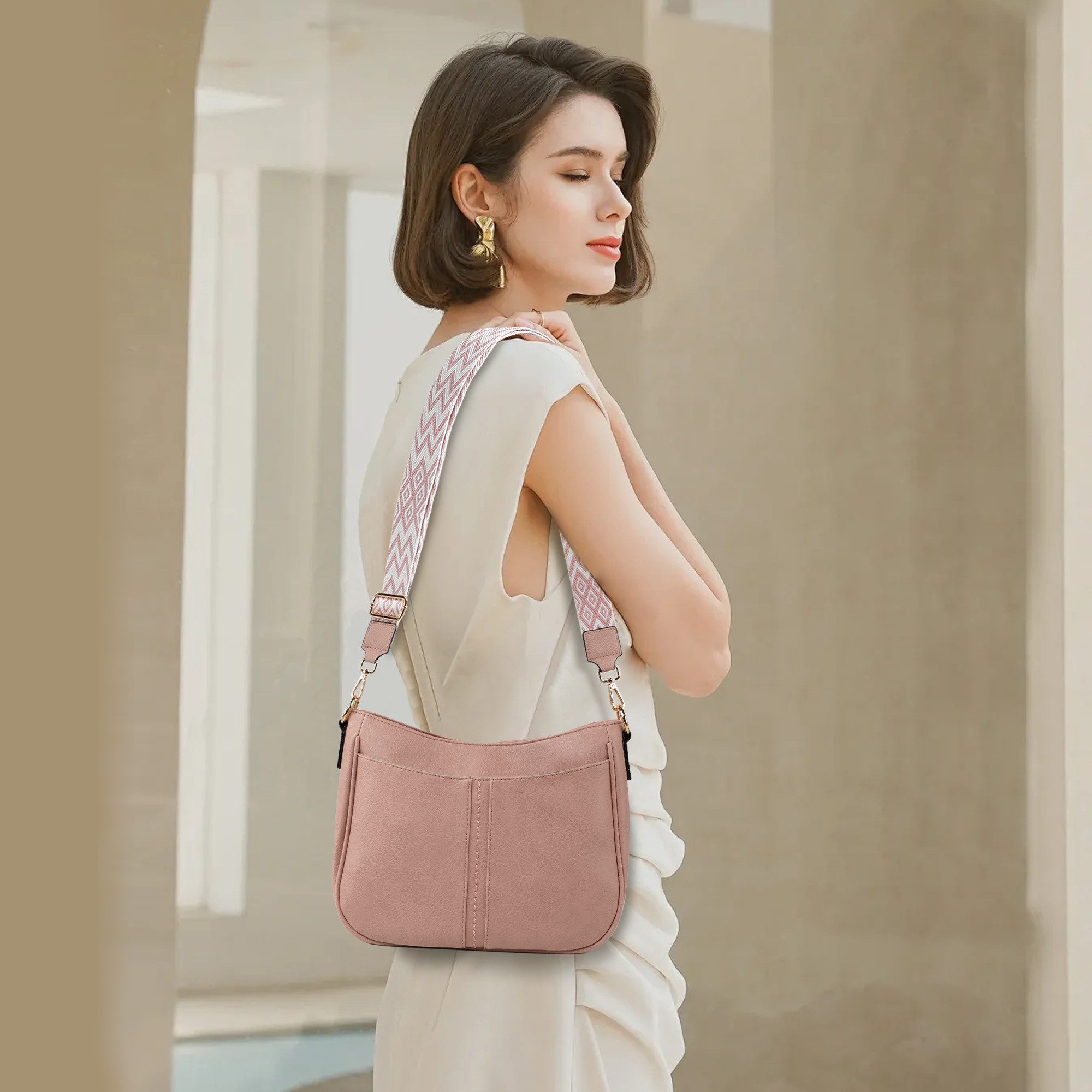 TAN.TOMI Schultertasche Damen mittelgroß Crossbody Bags Handtasche mit verstellbarem, Fronttasche mit Magnetverschluss wasserabweisendes Gewebe