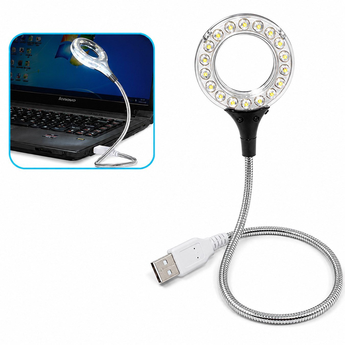 Bolwins LED Arbeitslicht C55 USB 18x LED Lampe Licht Laptop PC Notebook Computer Schwanenhals, Leselicht, LED fest integriert, Tageslichtweiß, 18 integrierte LEDs, super hell (ca. 200 Lumen), augenschonend