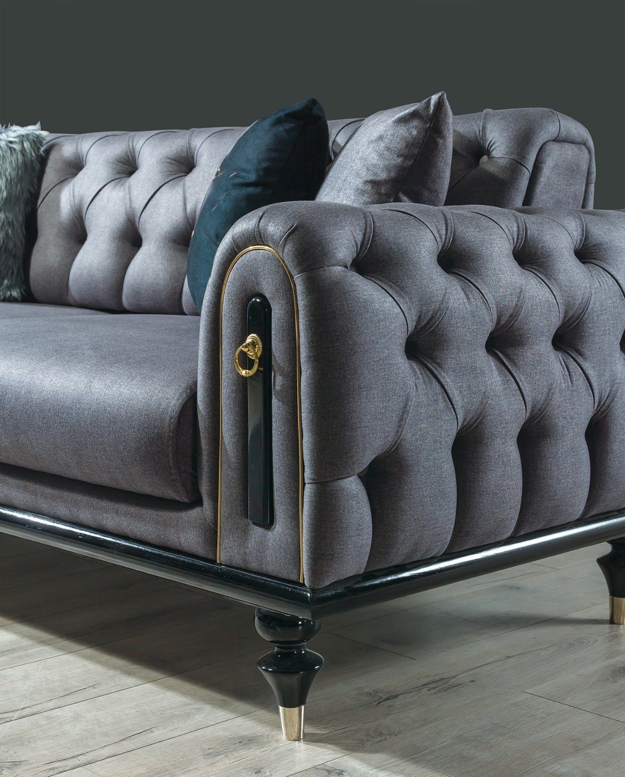 Made Quality Möbel Polyester) Sofa in Luxus-Microfaser Stk. 1 Pablo, (100% Turkey, Grau 2-Sitzer, Villa